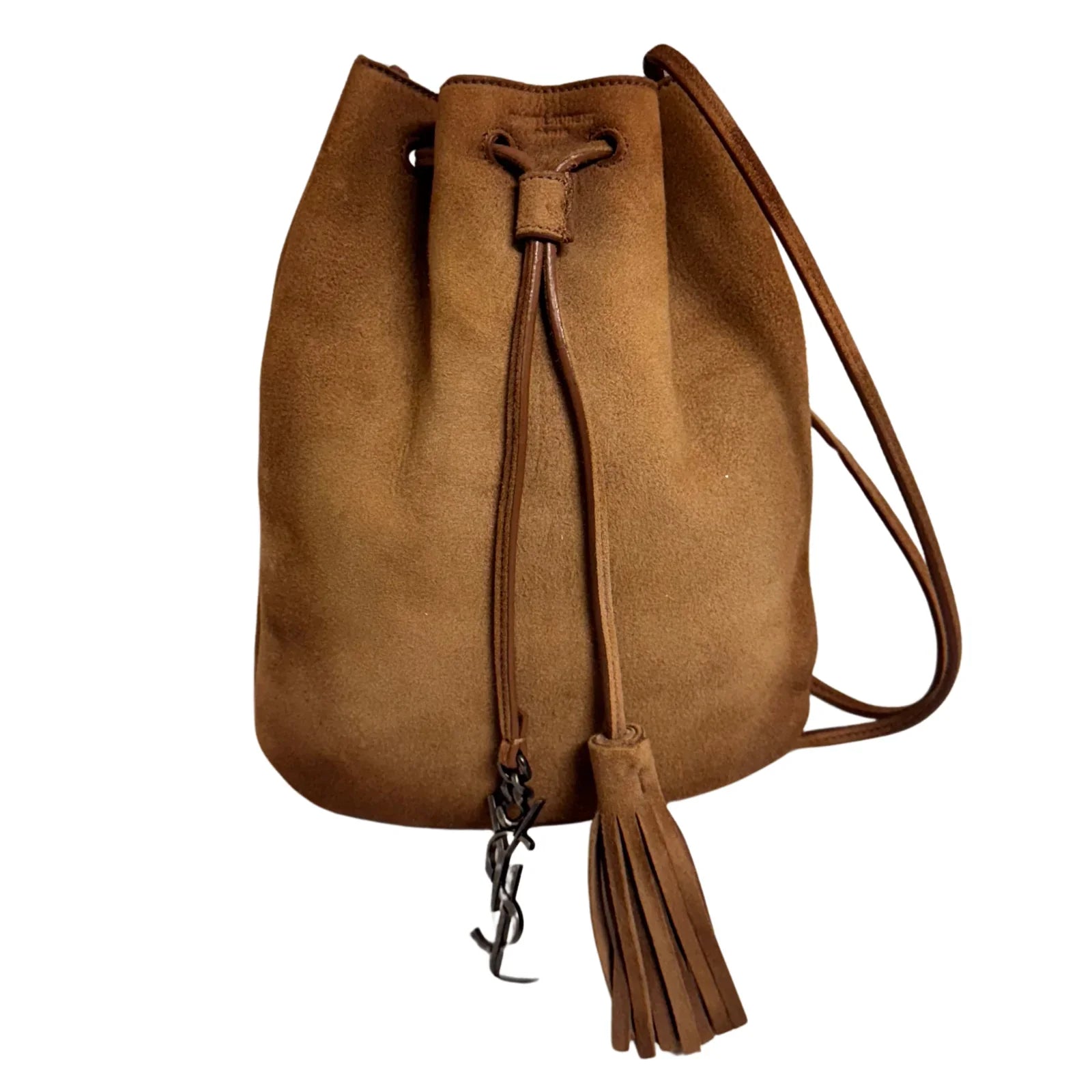 Yves Saint Laurent Jen Flat Bucket Leather Bag Camel