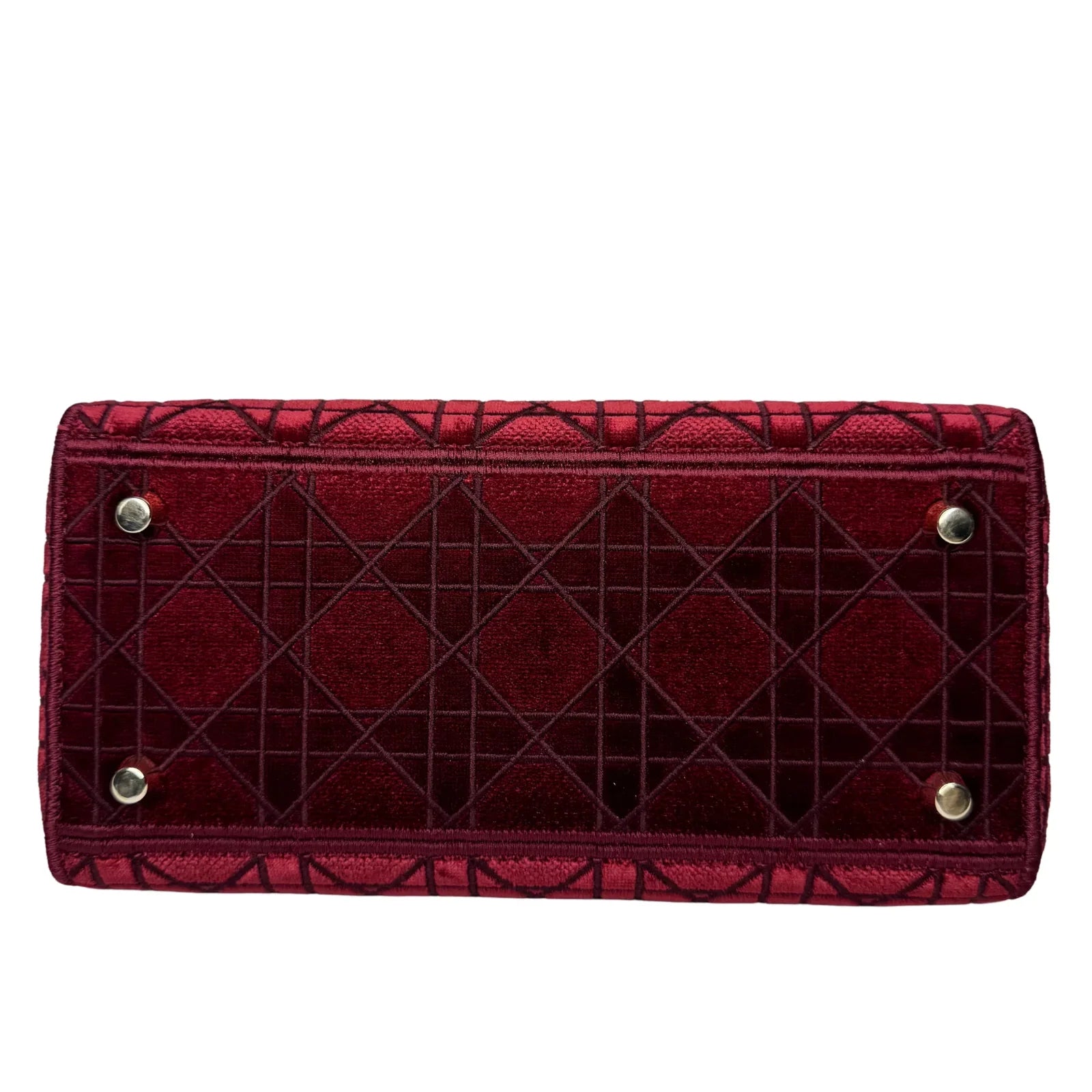 Christian Dior Velvet Cannage Medium Lady D-Lite Bag Burguandy