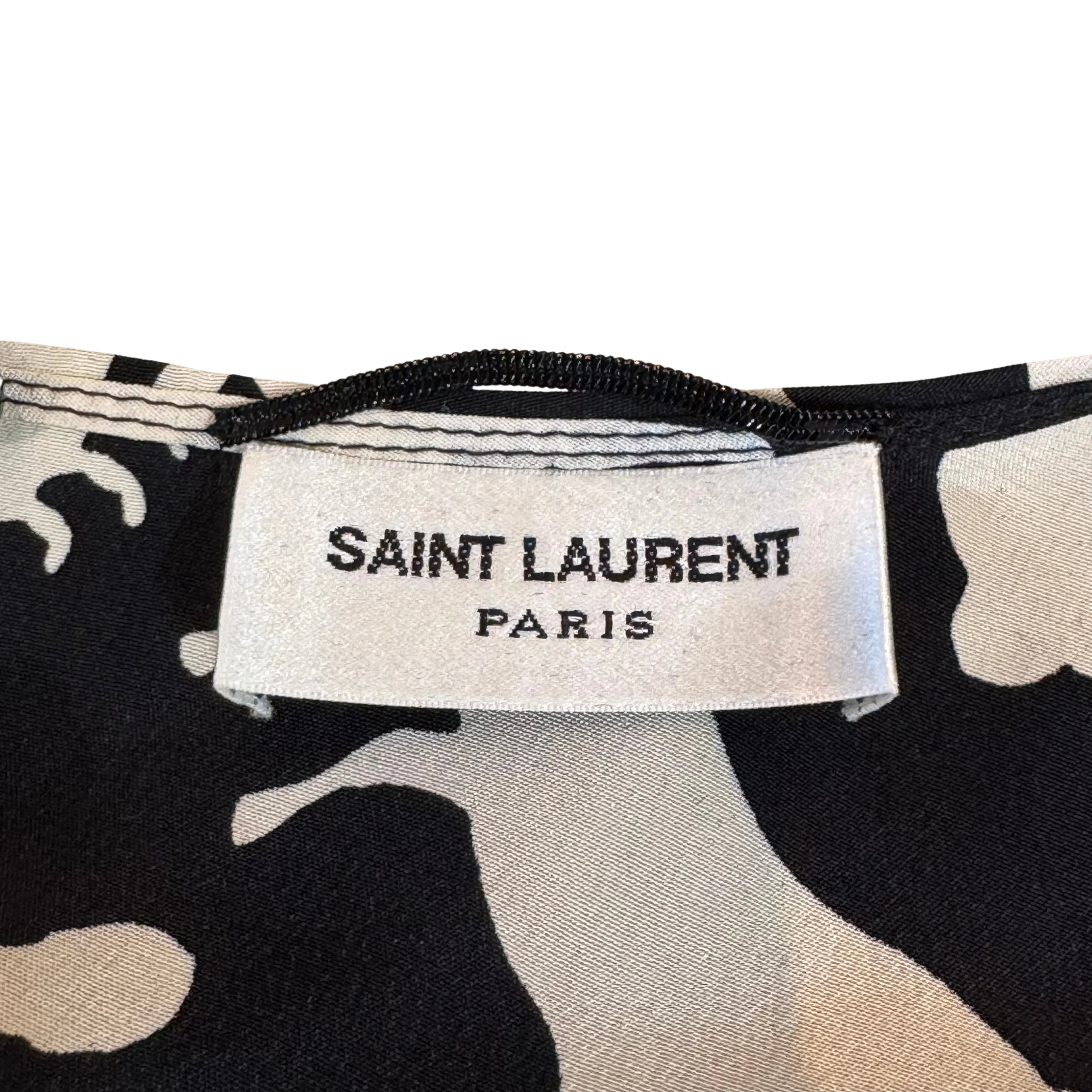 Yves Saint Laurent Black/Cream Silk Zodiac Print Blouse Shirt 40