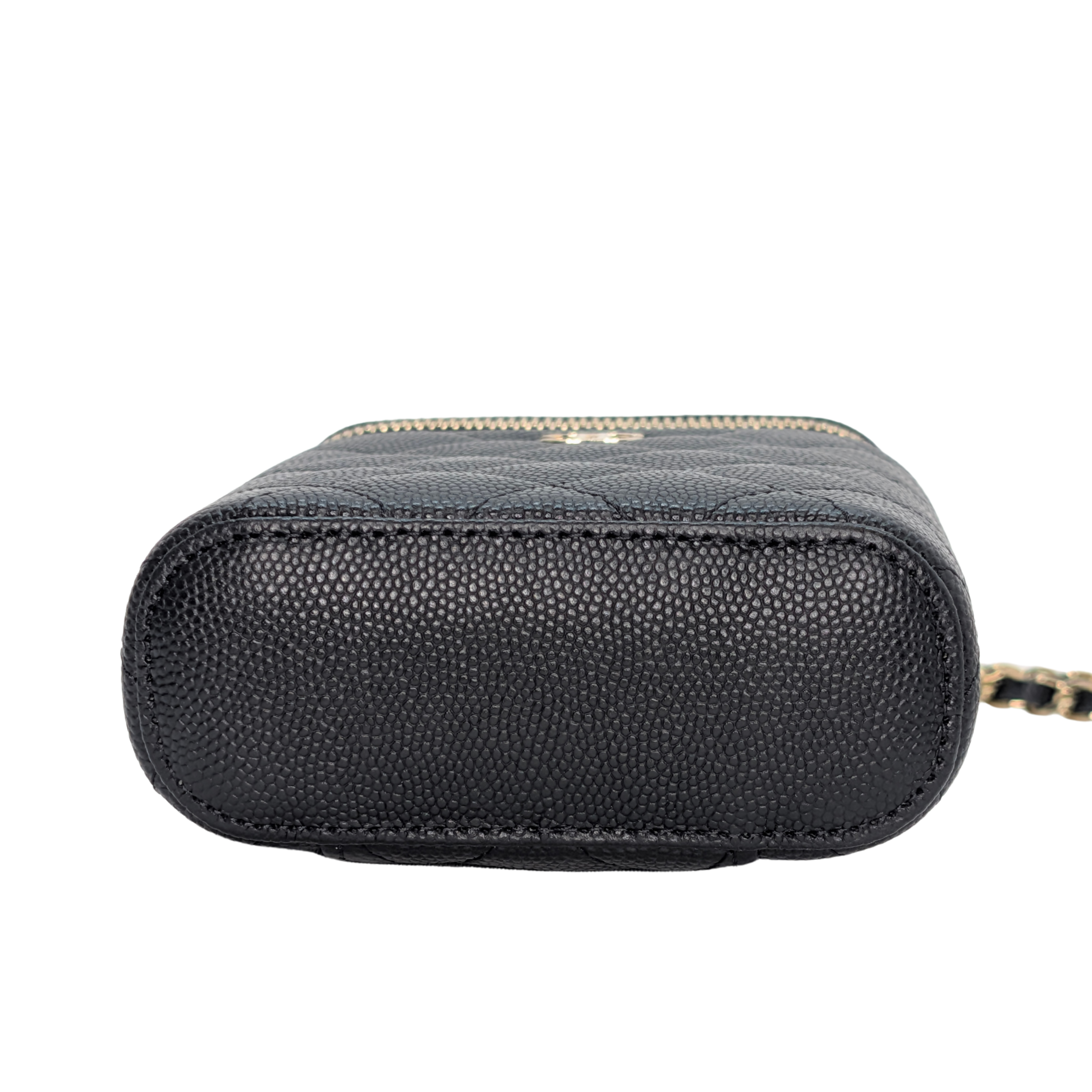 Chanel Caviar Quilted Small Vertical Coco Beauty Vanity Case with Chain Black