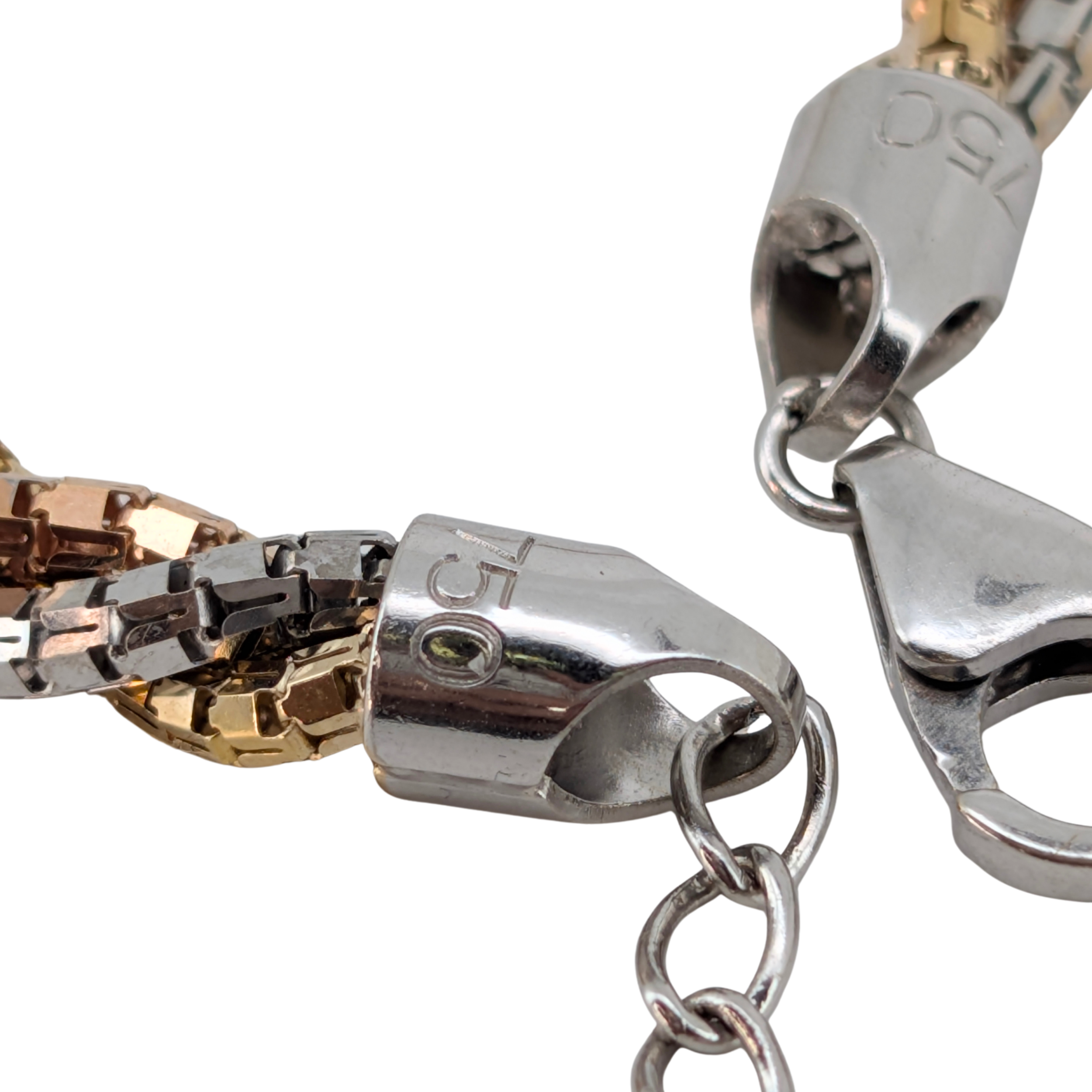 18K Tri-Colour Gold Twisted Rope Chain Necklace In White/Yellow/Rose Gold