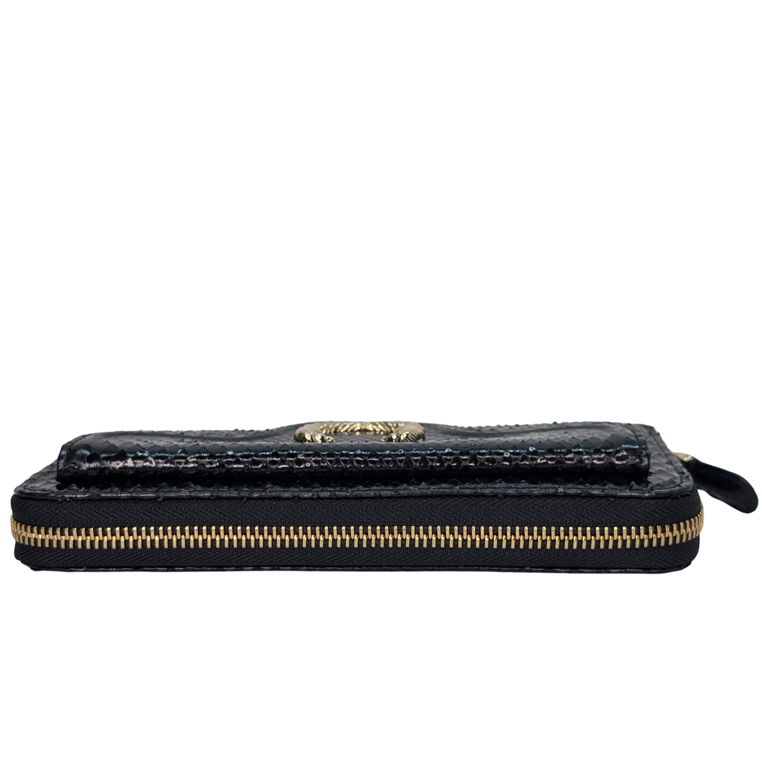 Bvlgari Python Snake Skin Black Long Wallet