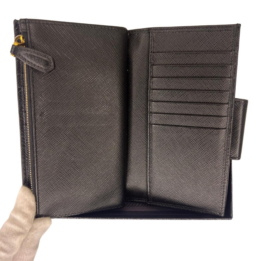 Prada Saffiano Metal Leather Continental Wallet Black