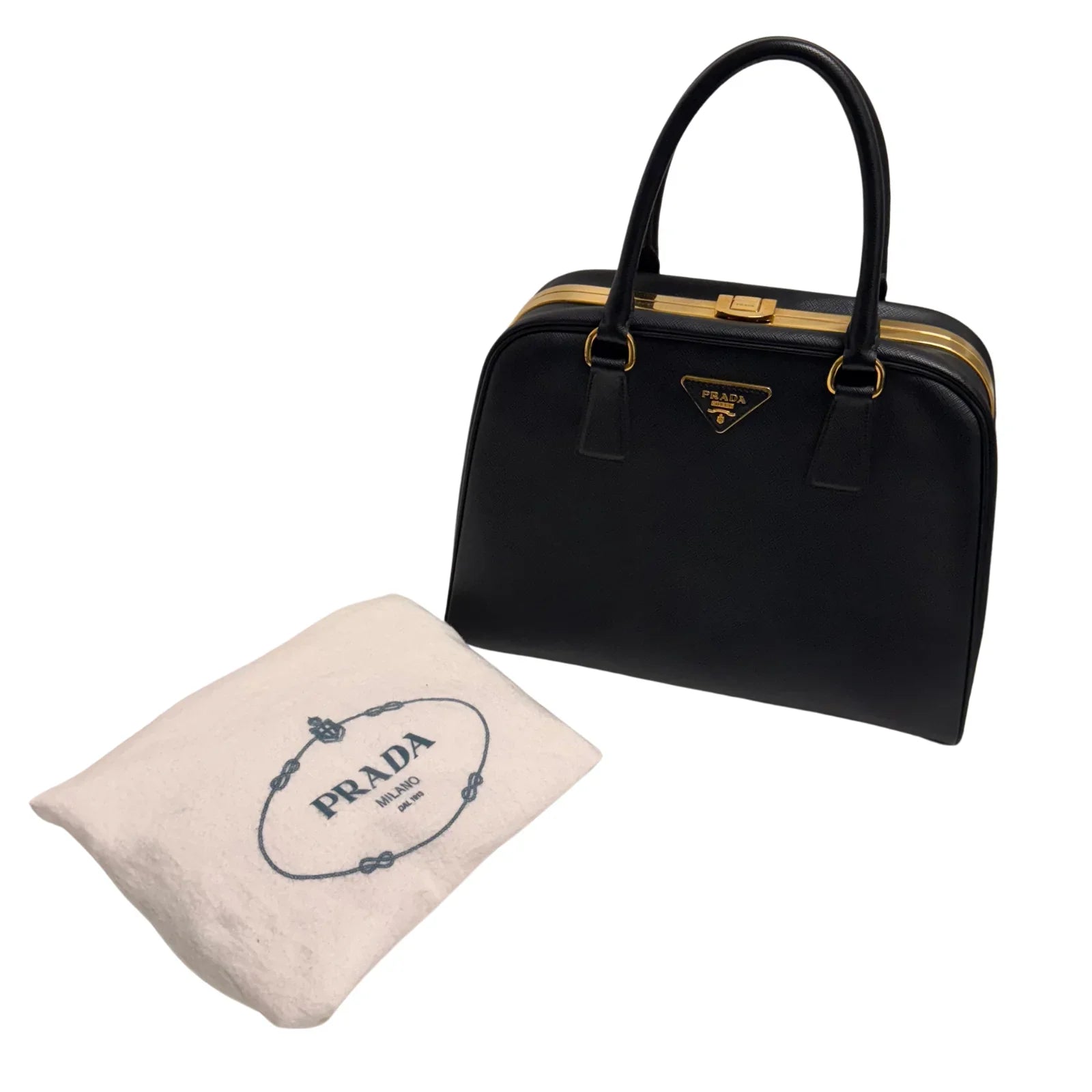 Pradaa Saffiano Lux Pyramid Bag Black
