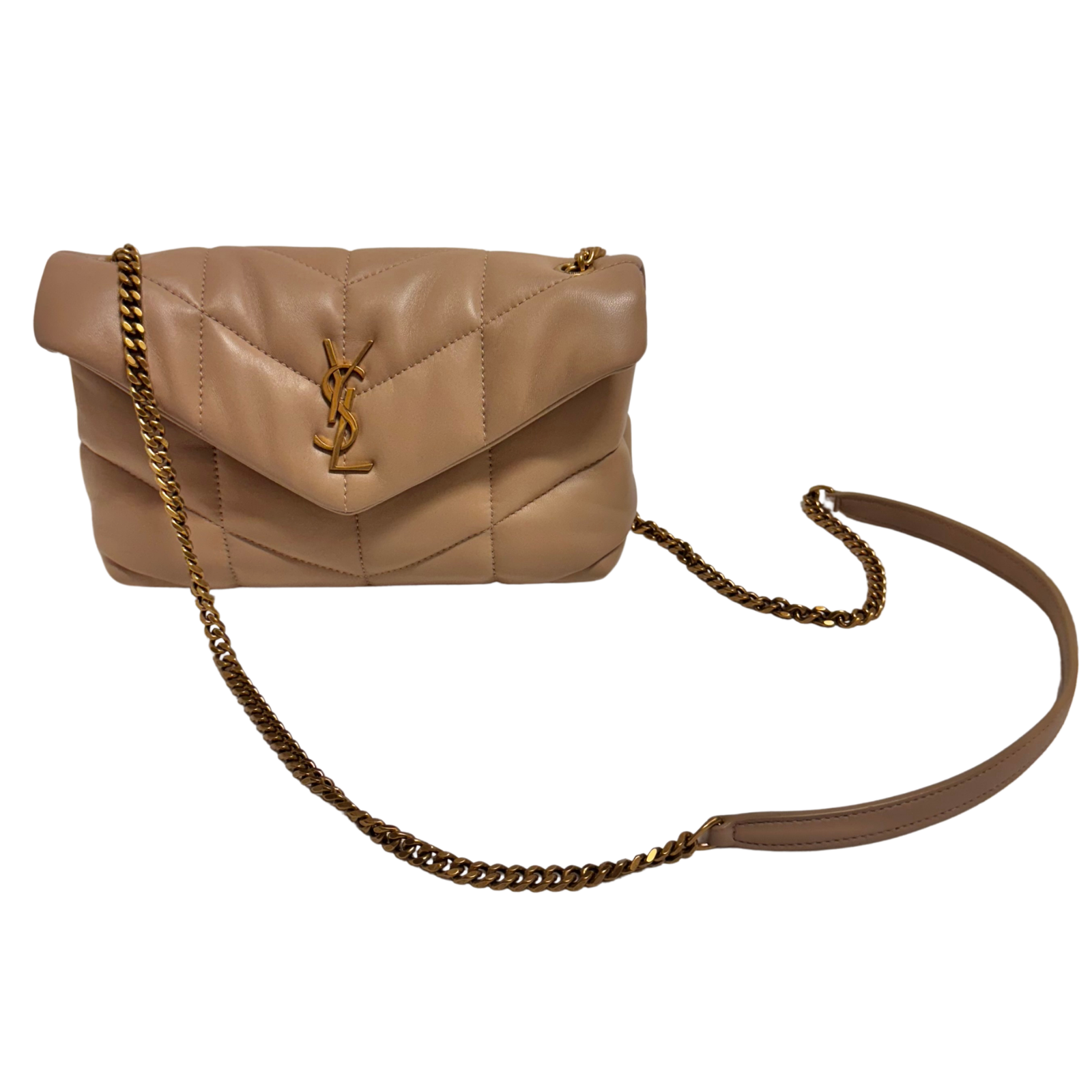 Saint Laurent Lambskin Toy Loulou Puffer Chain Bag – Dark Beige