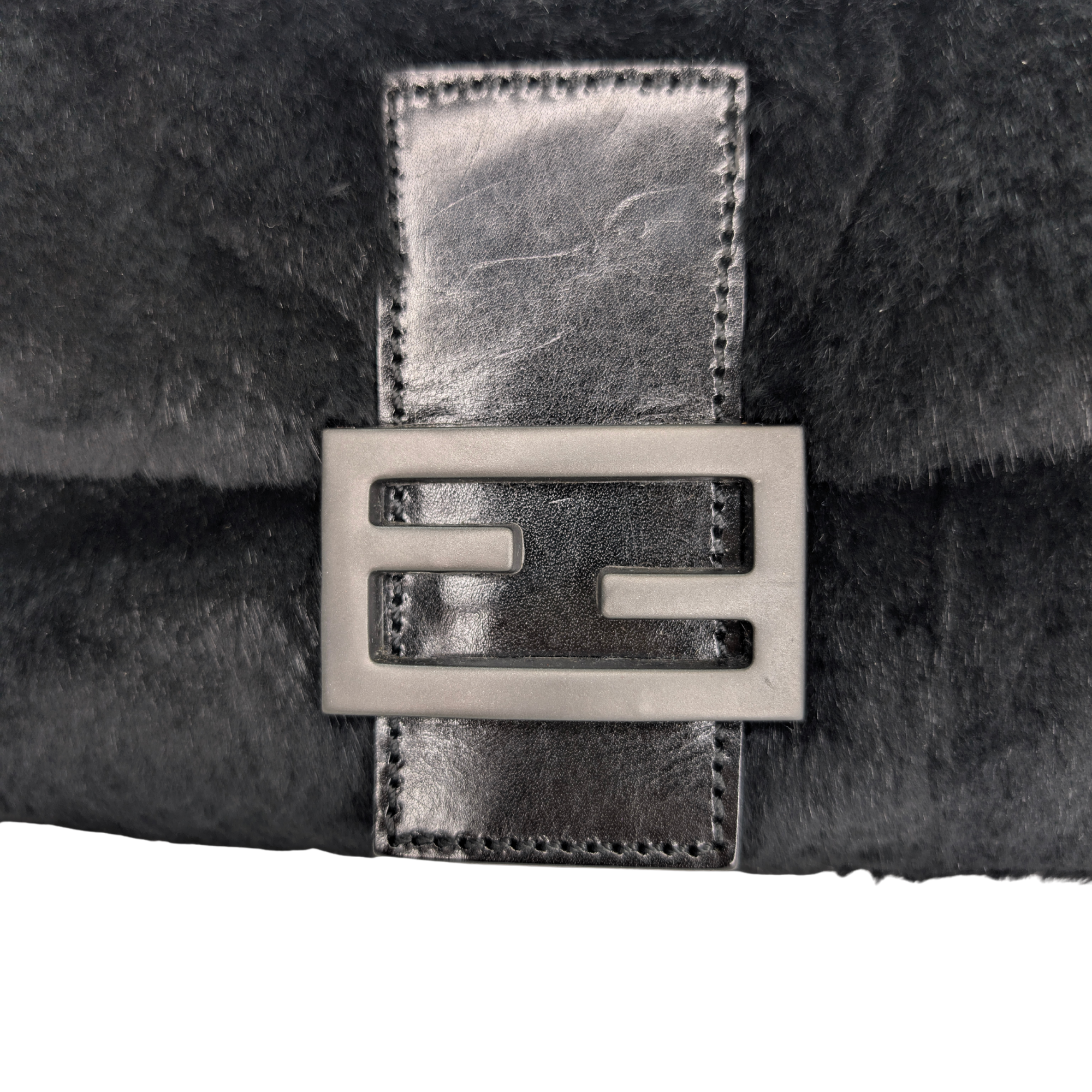 Fendi Rabbit Fur Baguette Handbag Black
