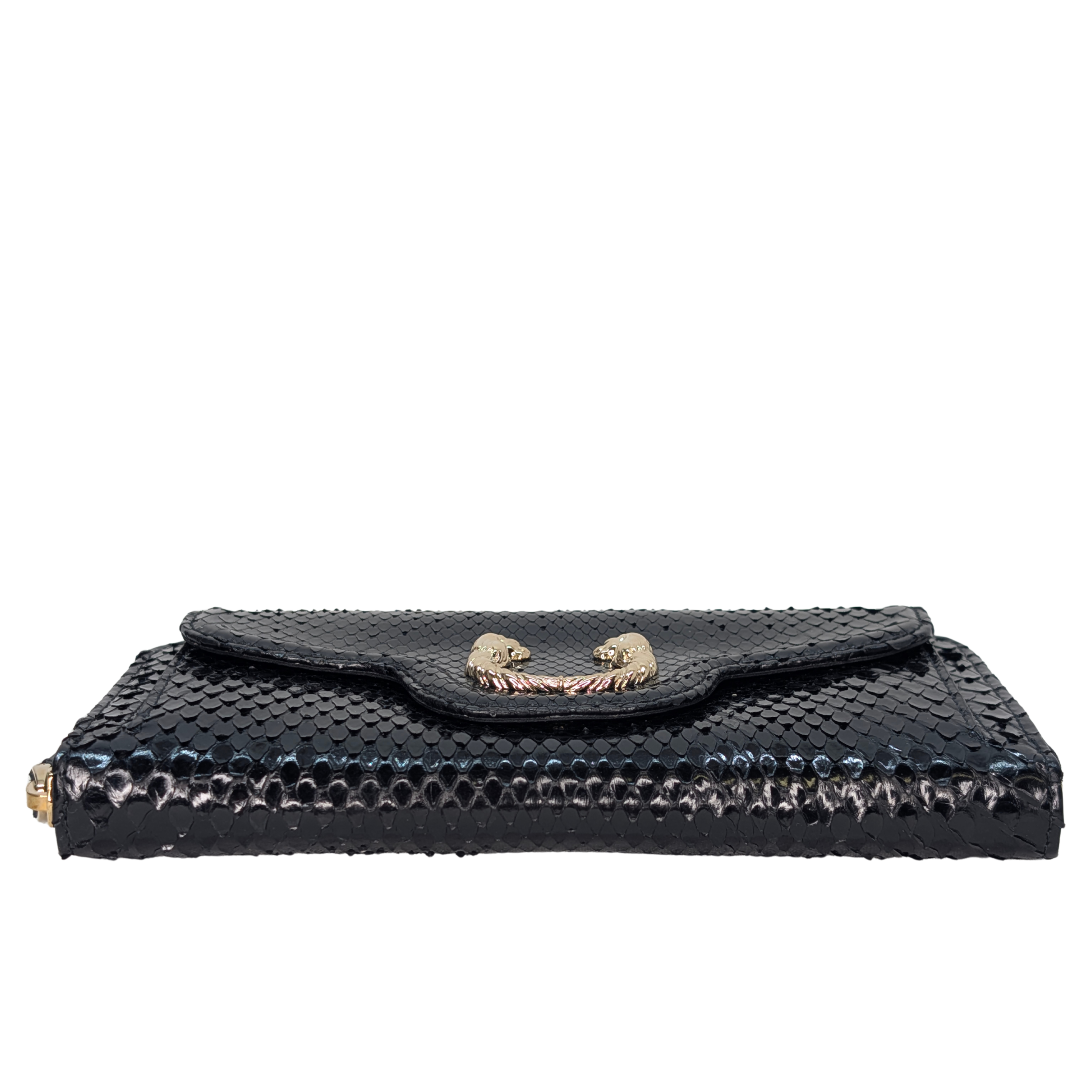 Bvlgari Python Snake Skin Black Long Wallet