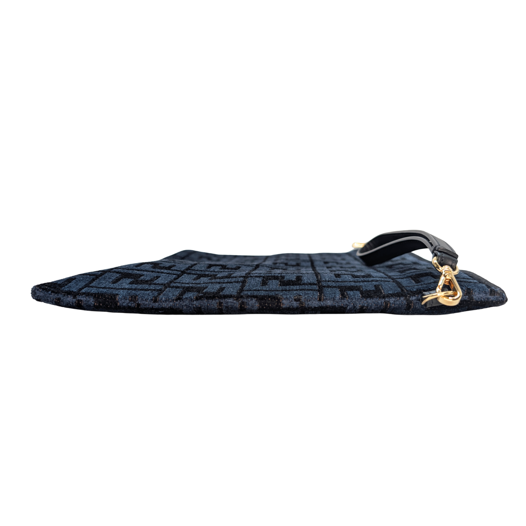 Fendi FF Jacquard Velvet Clutch Bag Navy Blue