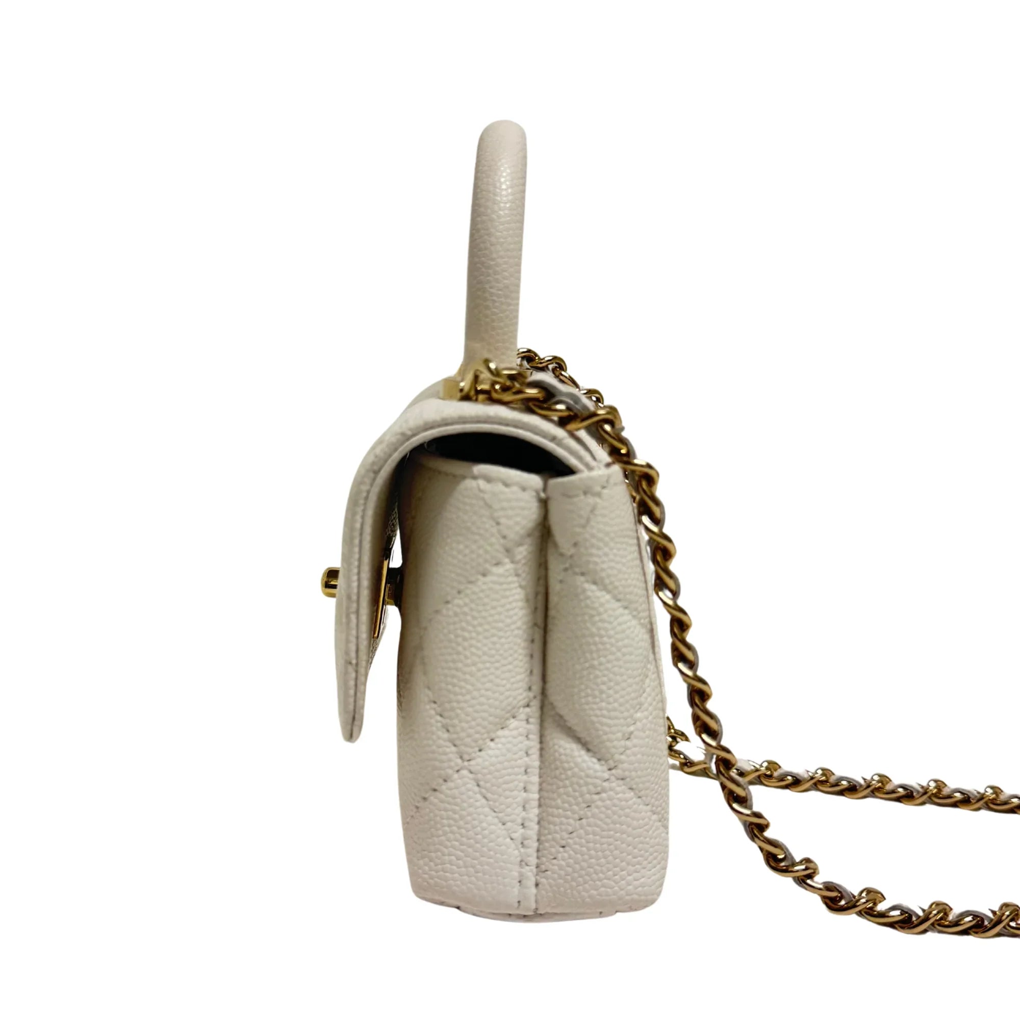 Chanel Micro Coco Handle Bag in White Caviar Leather