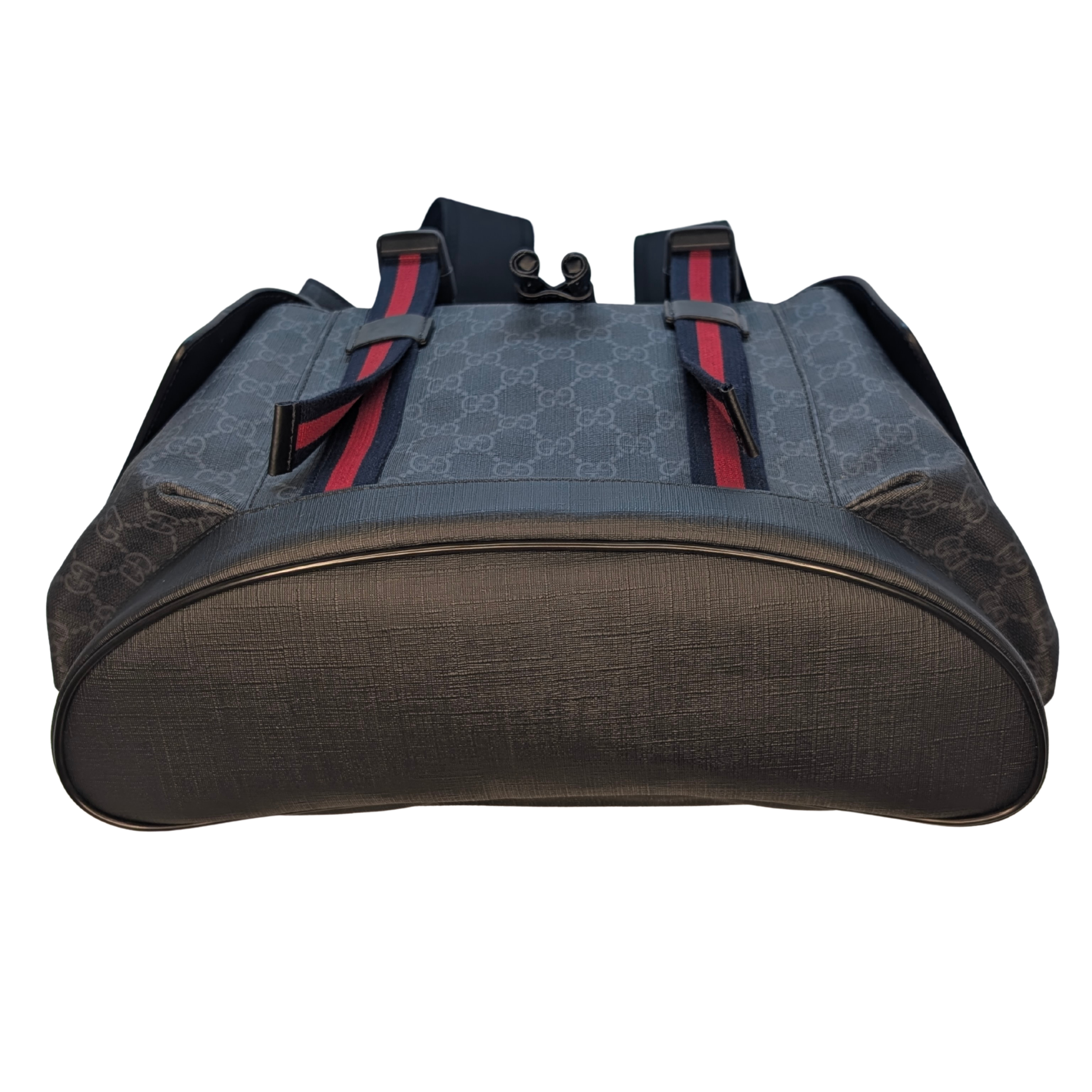 Gucci GG Supreme Monogram Calfskin Web Double Buckle Backpack Black