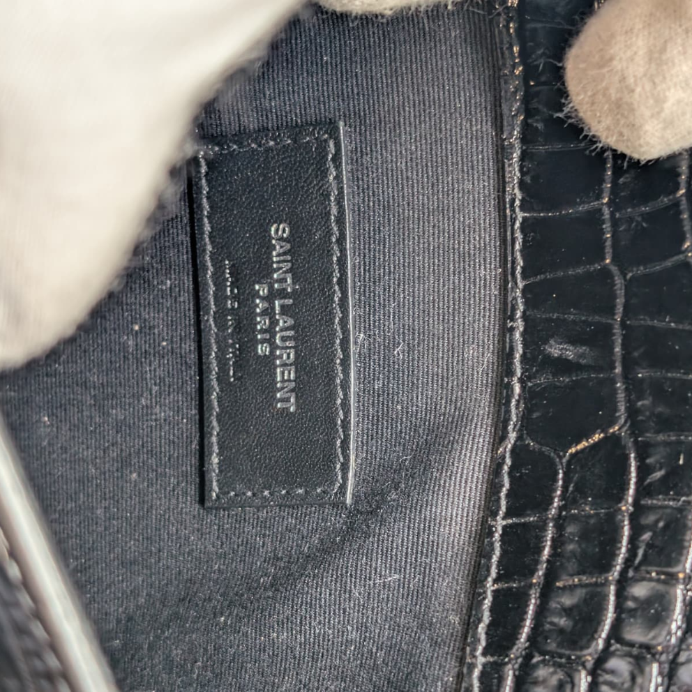 Saint Laurent Small Uptown Pouch In Crocodile-Embossed Leather Black