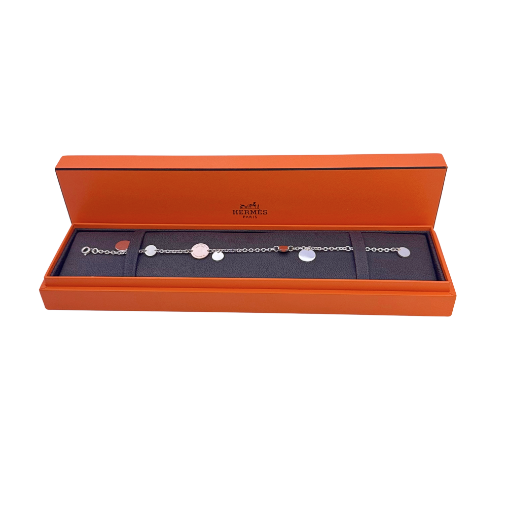Hermes Confettis Ex-libris 18k Rose Gold & Silver Bracelet