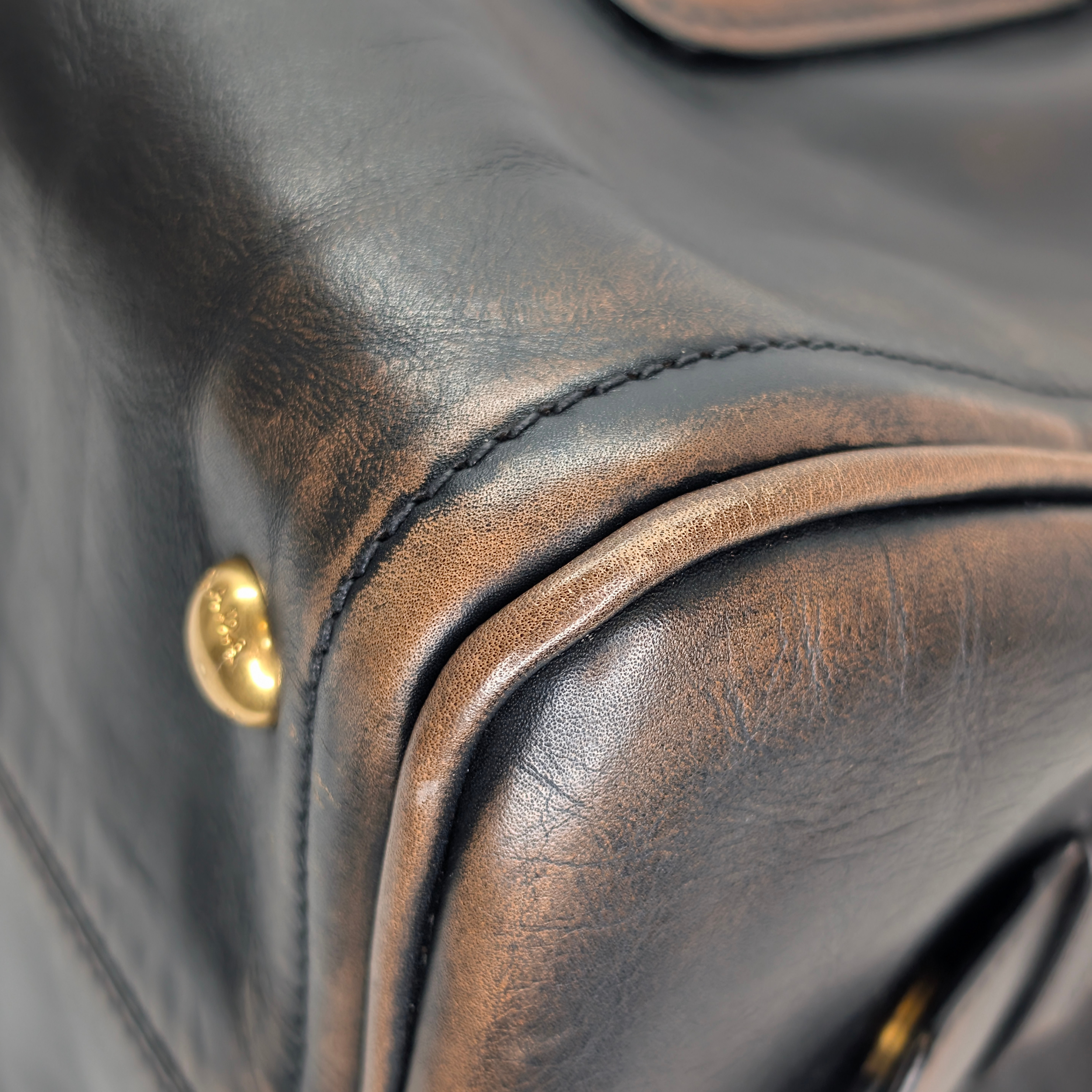 Prada Vitello Vintage Bowling Bag Distressed Black