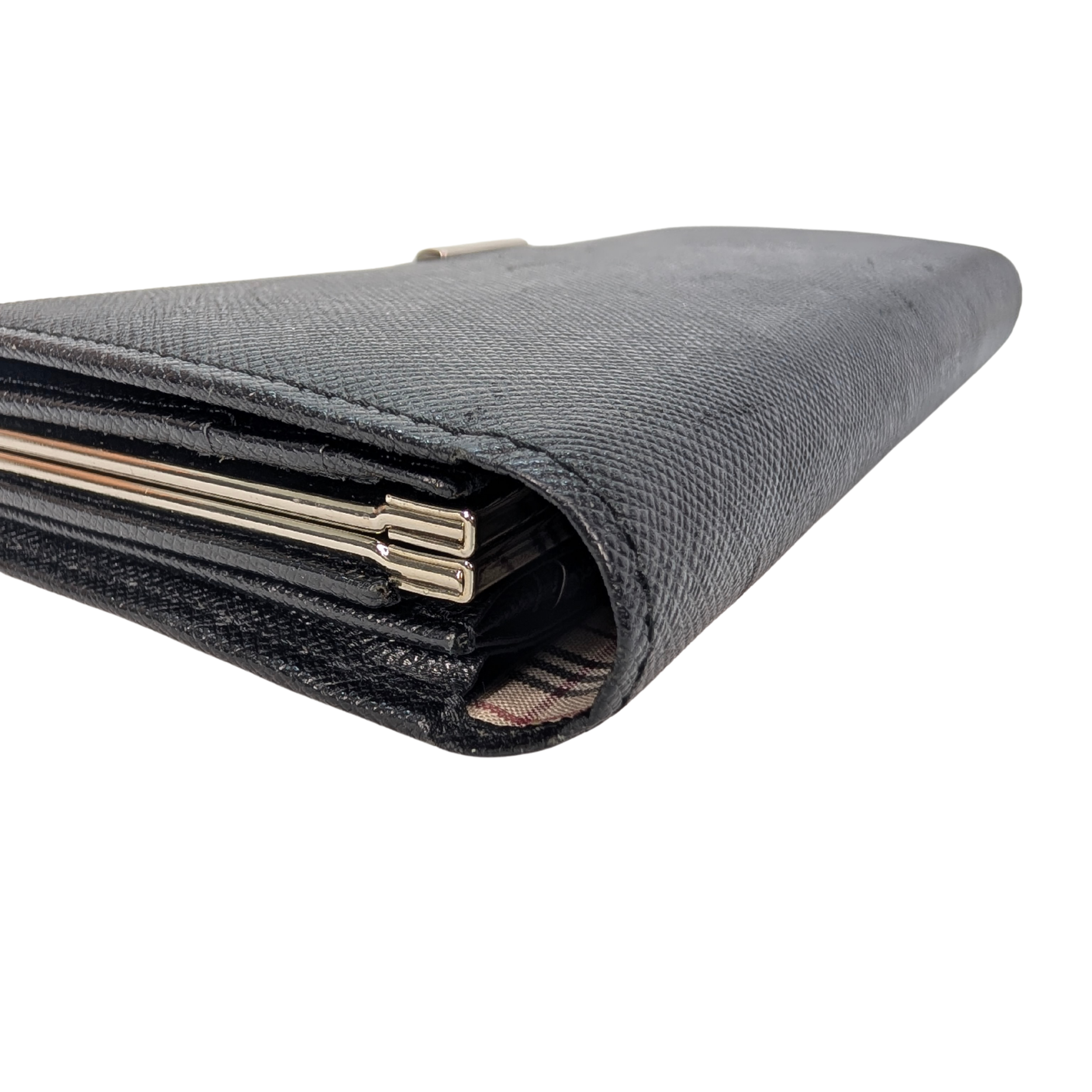 Burberry Black Long Wallet Leather Black