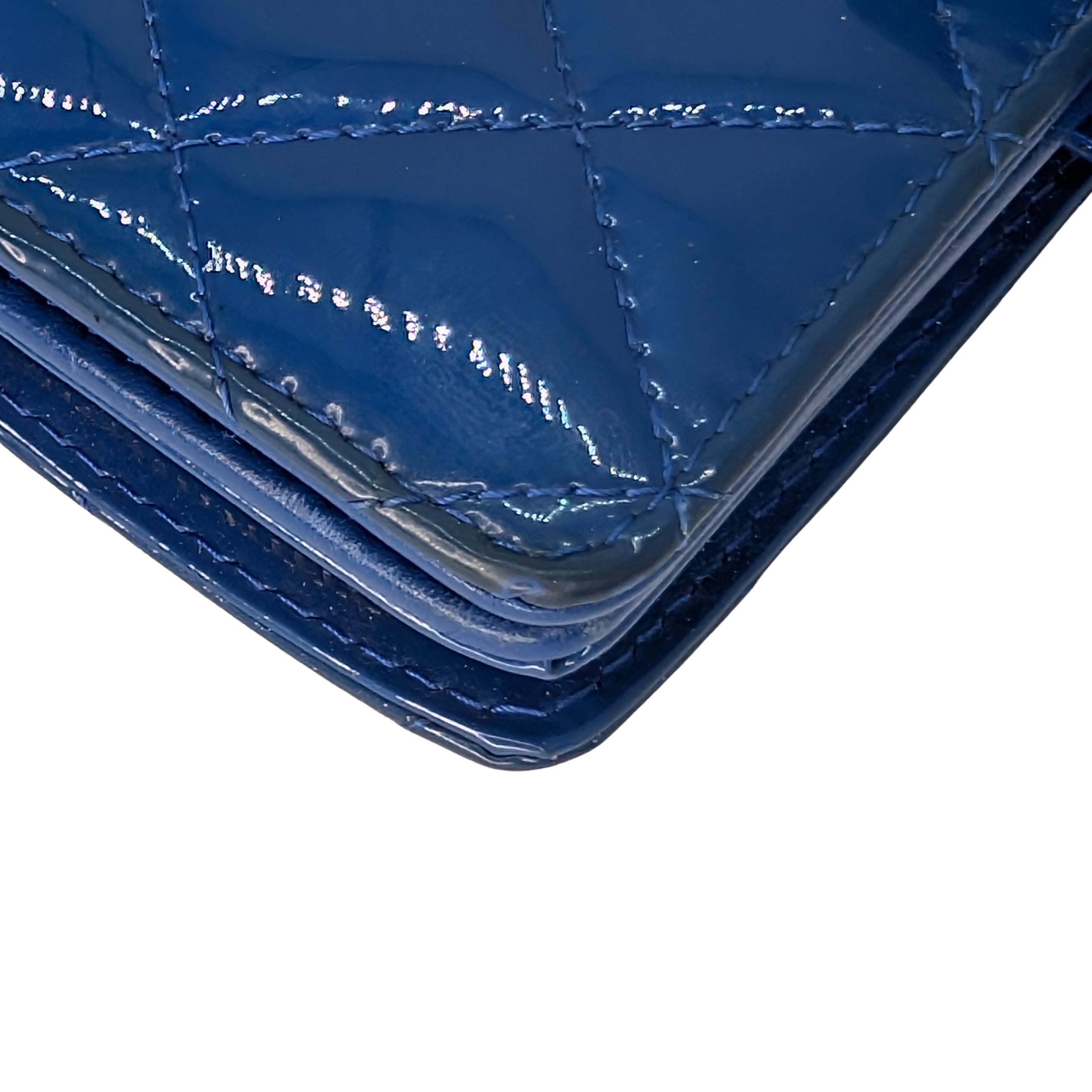 Chanel CC Quilted Patent Leather Flap Long Wallet Blue