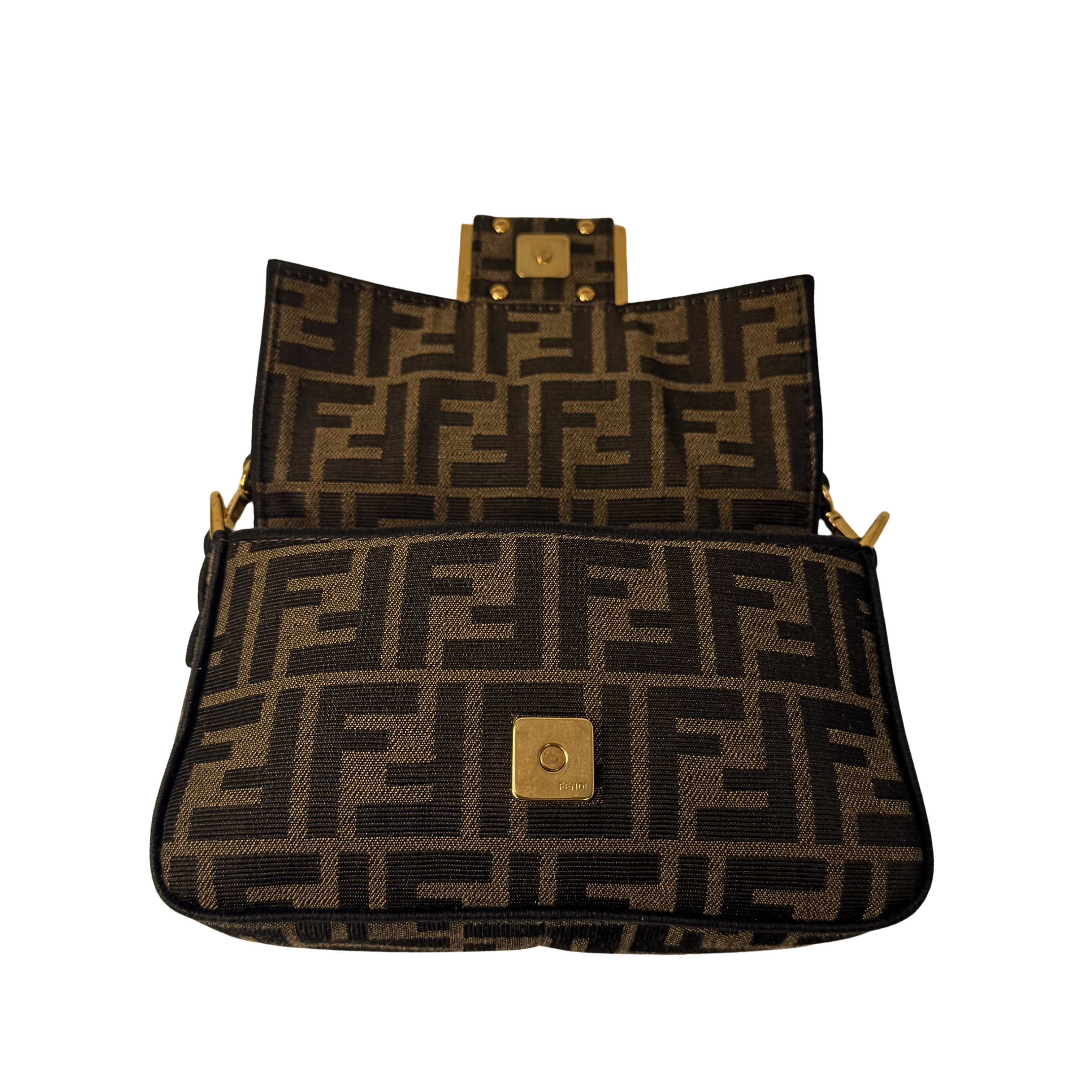 Fendi Jacquard FF Baguette Bag Canvas Brown