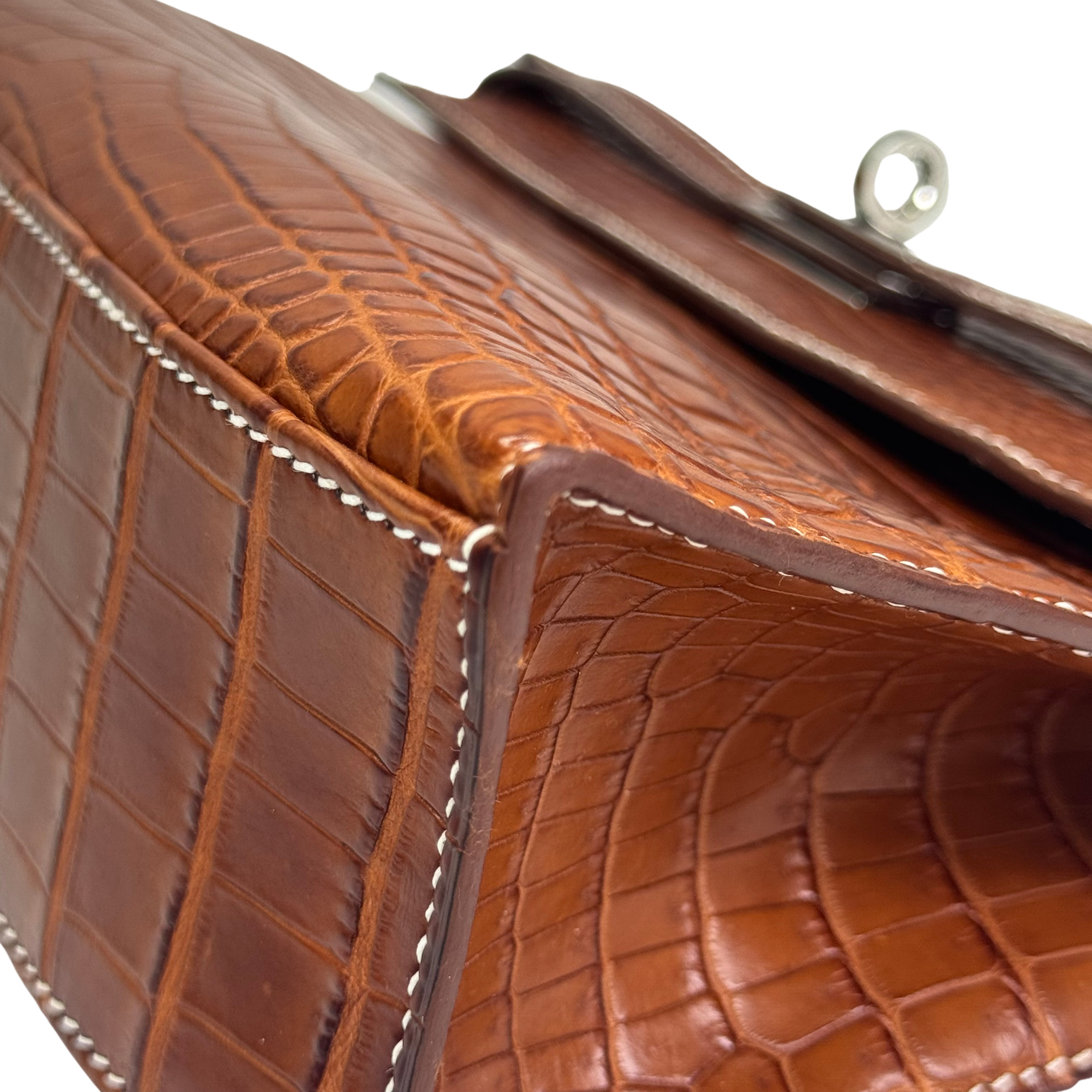 Hermes Kelly Pochette Fauve Niloticus Crocodile PHW □ J Stamp