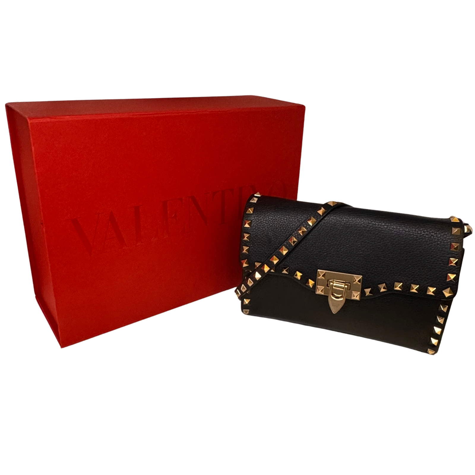 Valentino Garavani Rockstud Flip Lock Crossbody Bag – Black