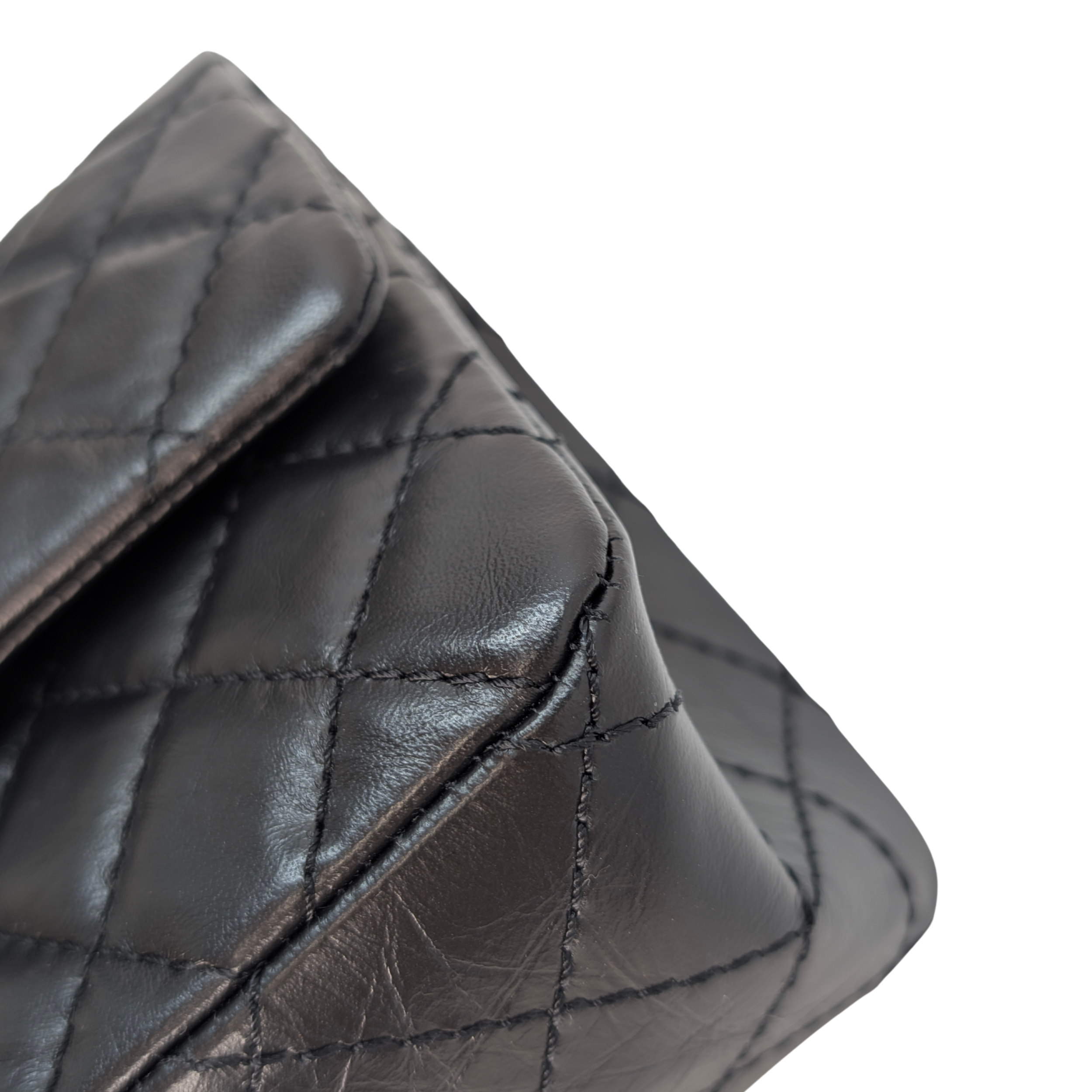 Chanel Black Distressed Calfskin 2.55 Reissue 225 Bag Black