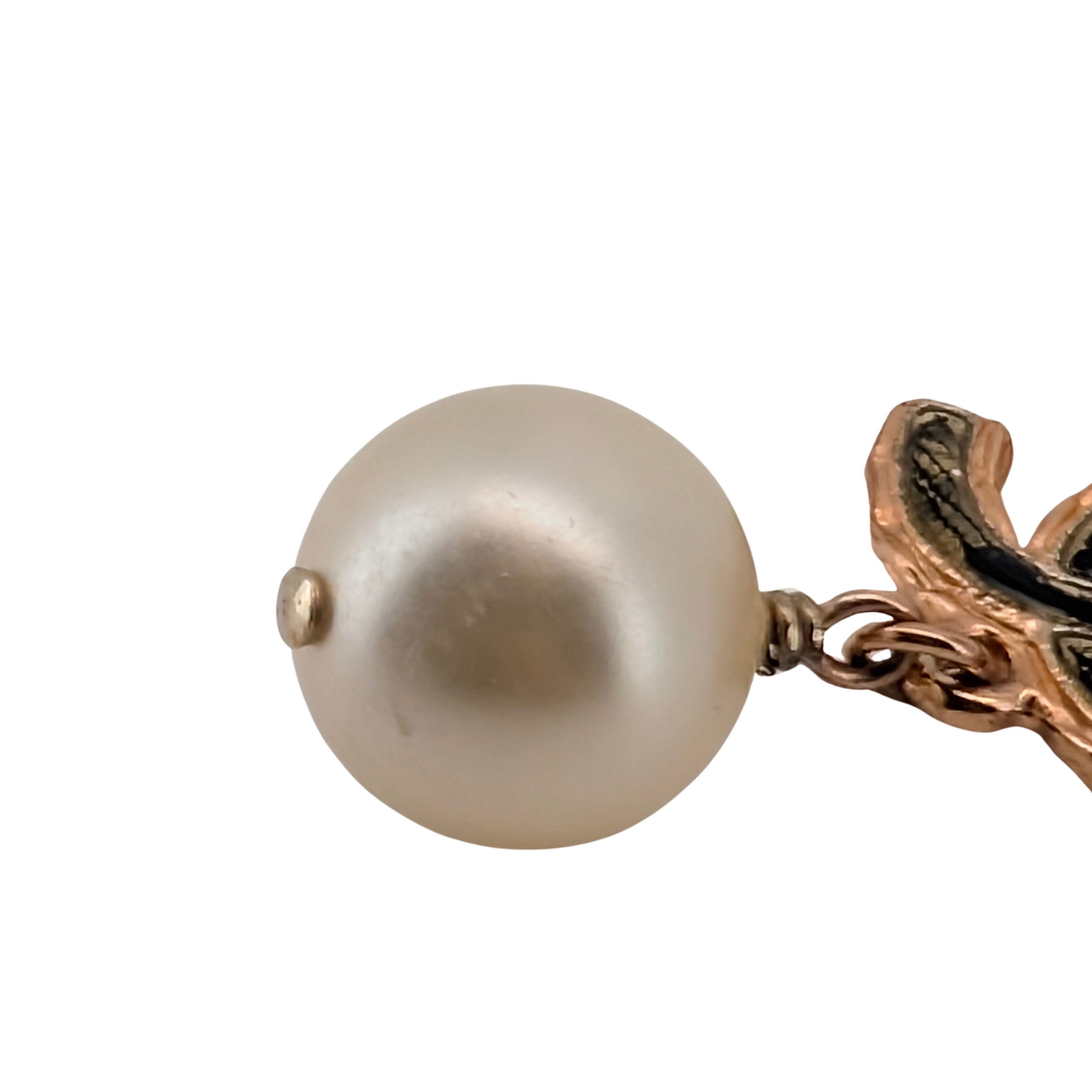 Chanel Pearl 18k Gold Plated Faux Pearl & Enamel CC Pendant Necklace