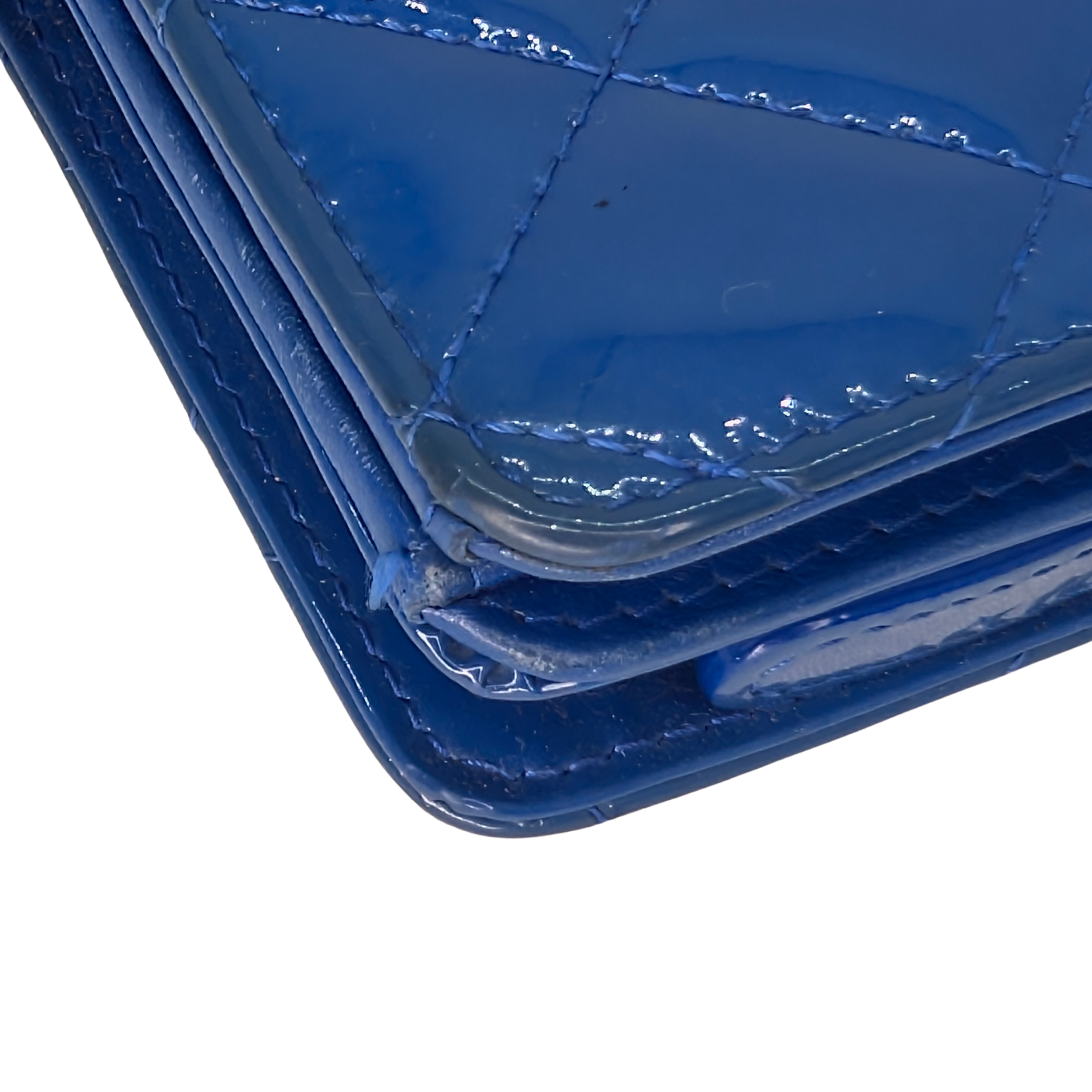 Chanel CC Quilted Patent Leather Flap Long Wallet Blue