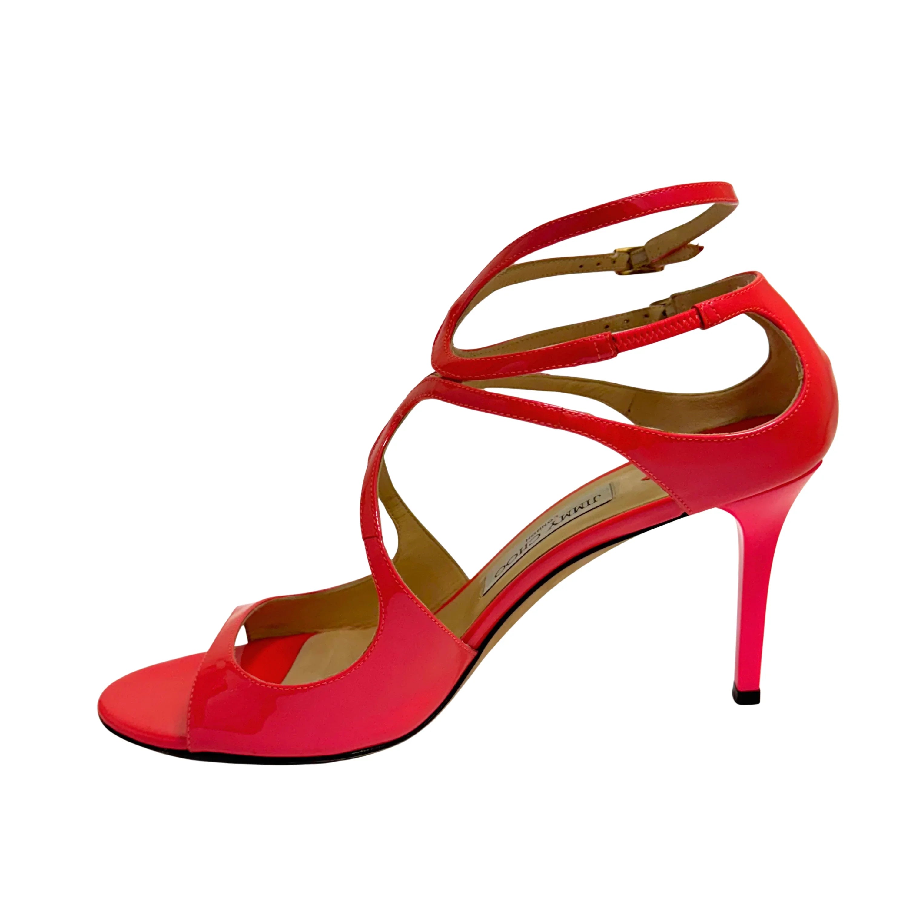 Jimmy Choo Lang 100 Patent Leather Sandals Pumps Neon Pink size 40