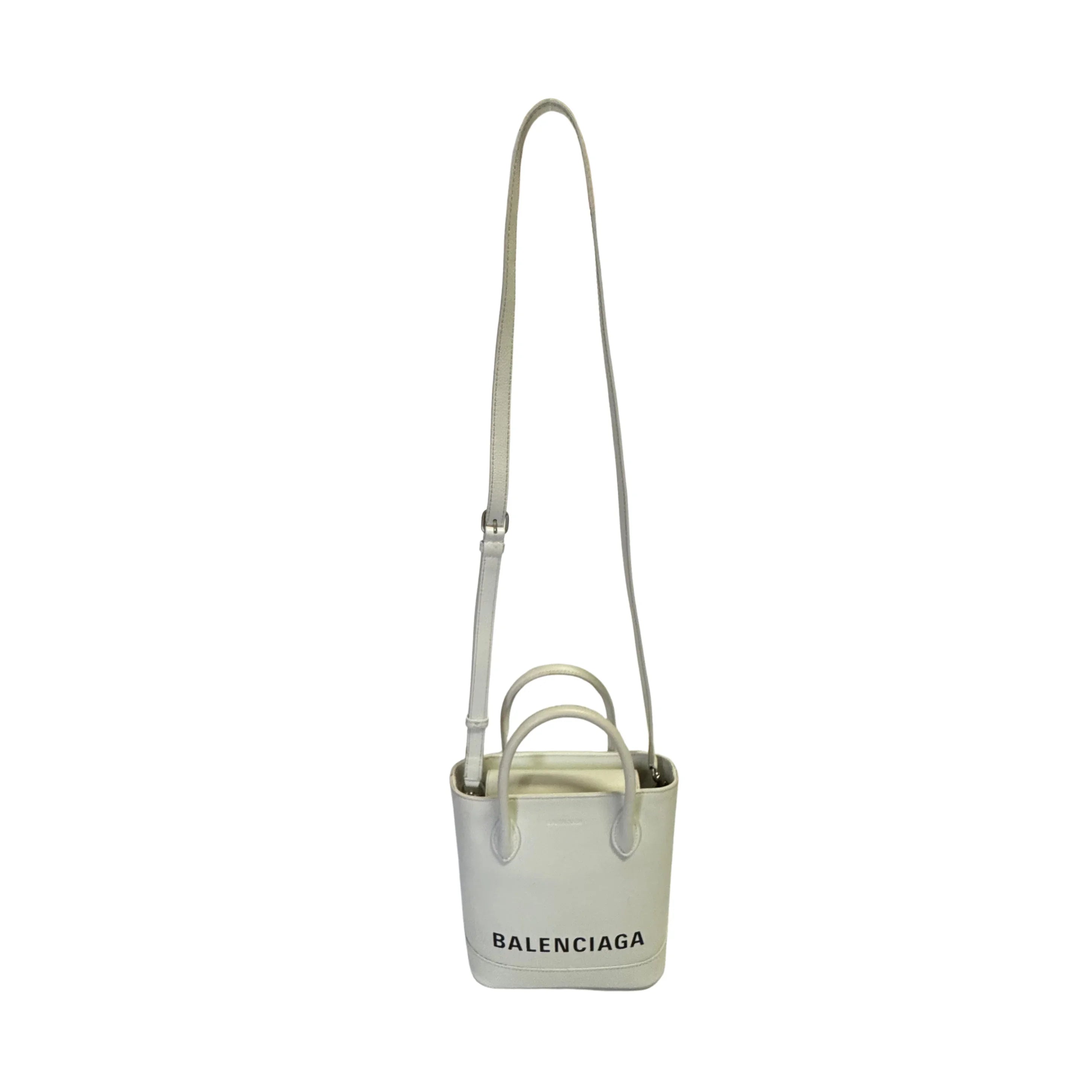 Balenciaga Ville XXS Shoulder Leather Bag w Strap White