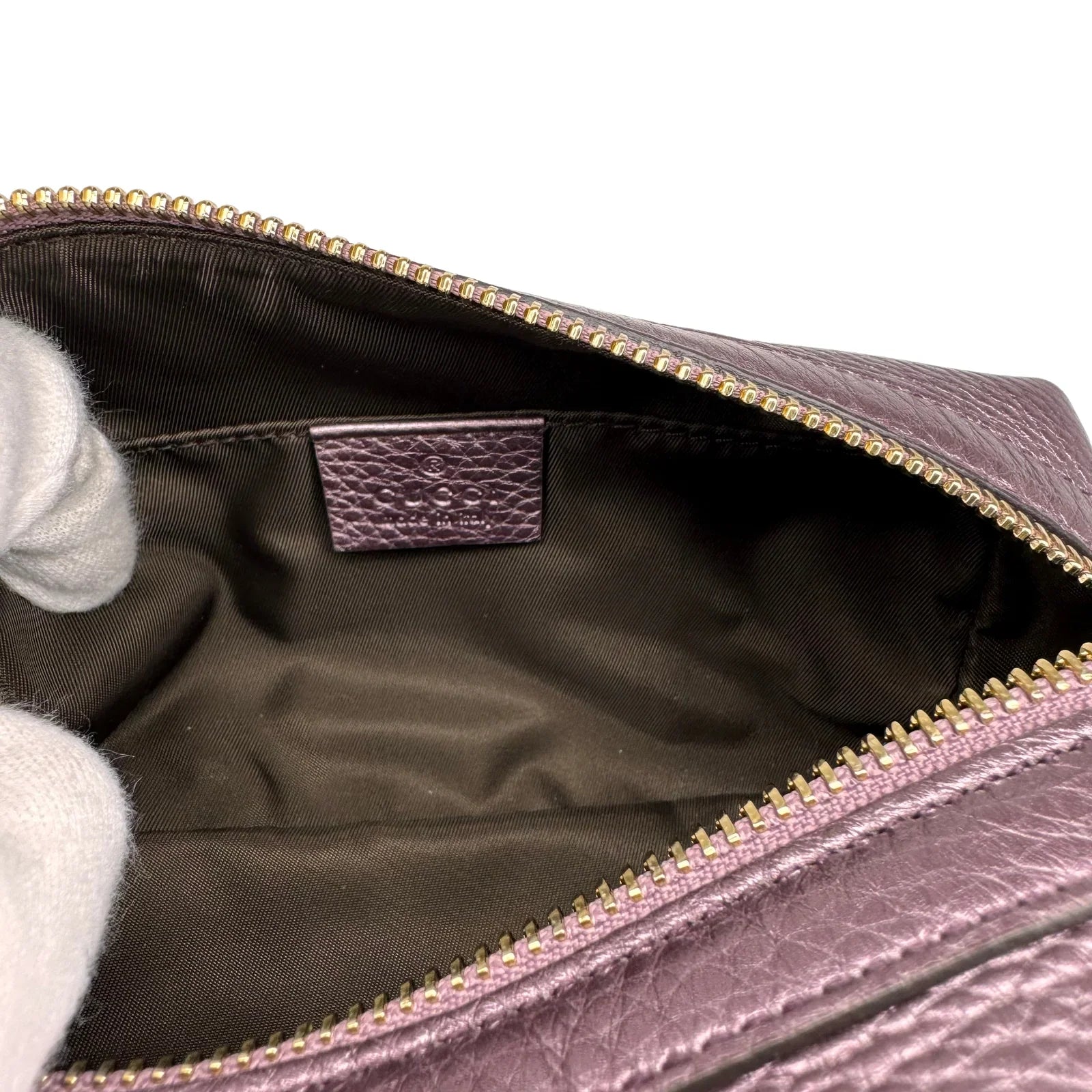 Gucci Soho Cosmetic Pouch in Rose Gold Pebbled Leather - Lost Designer