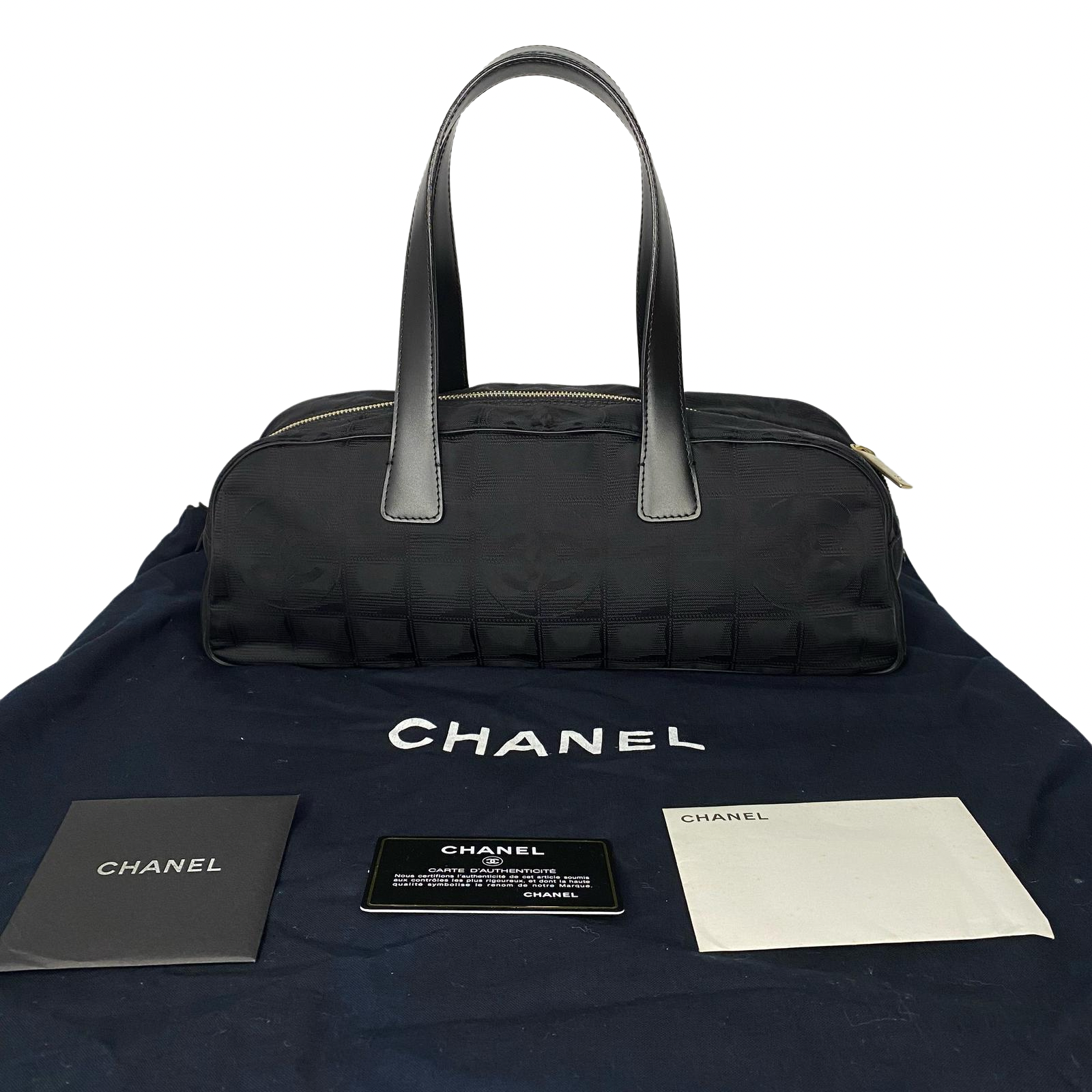 Chanel Nylon Travel Bowler Black Hand Bag