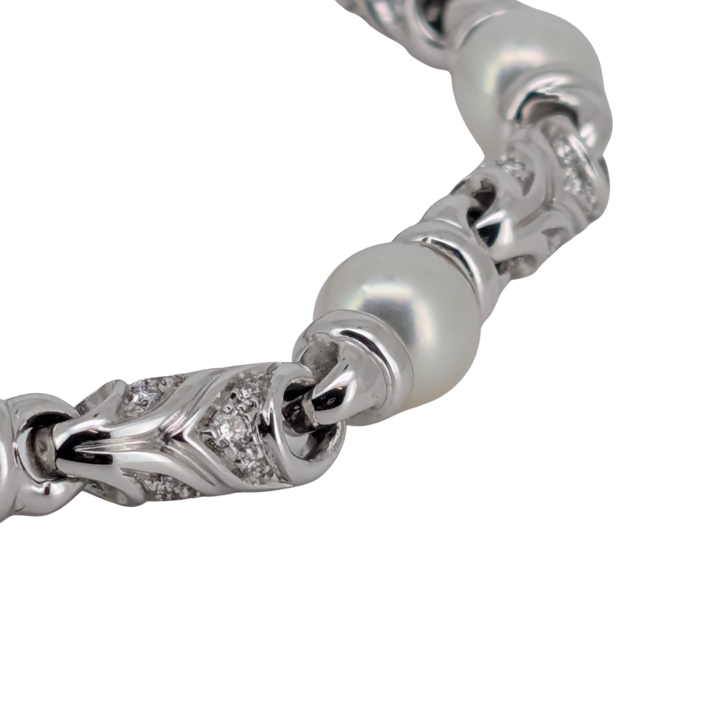 Bvlgari Passo Doppio Pearl & Diamond Link Bracelet in 18K White Gold