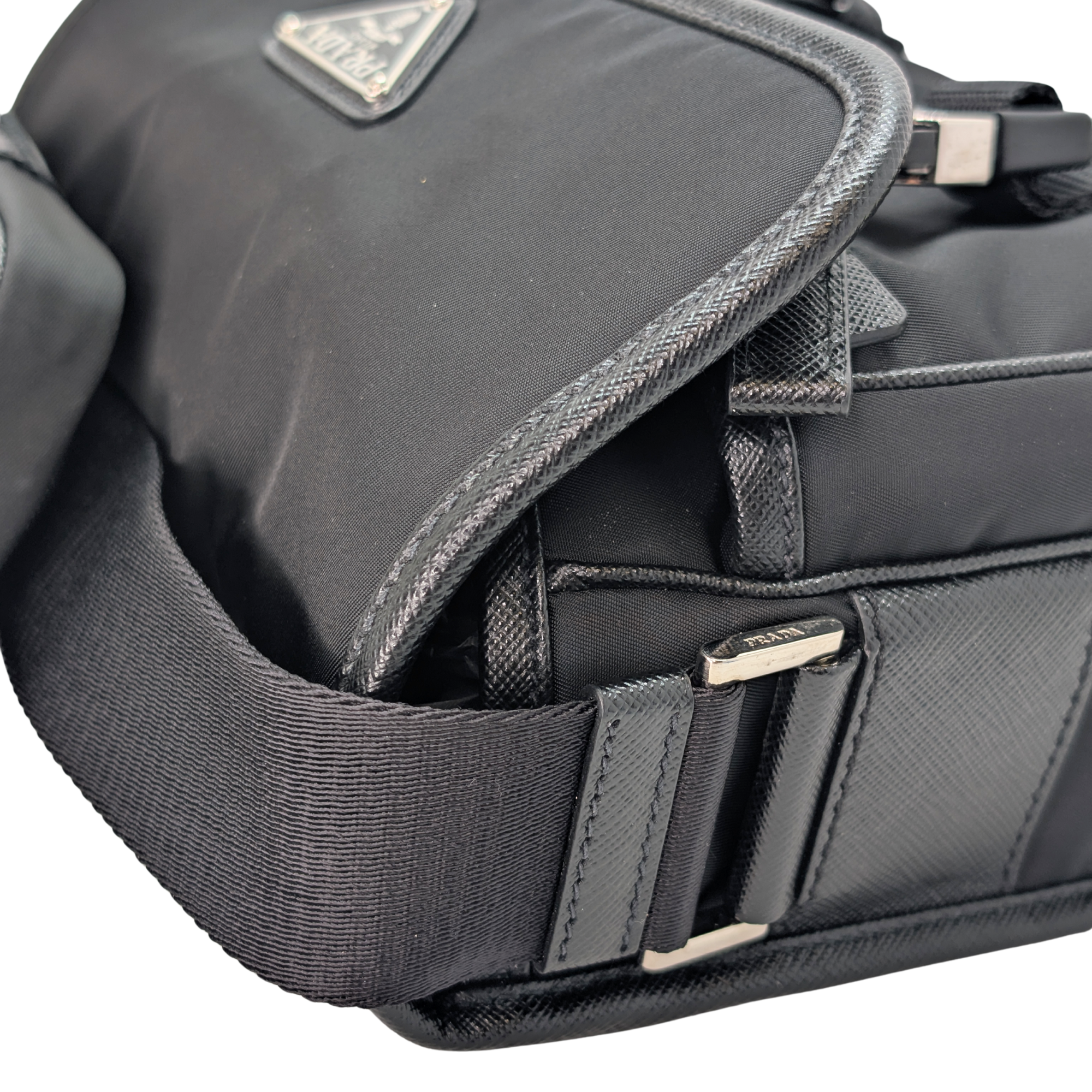 Prada Re-Nylon and Saffiano Leather Shoulder Bag Black