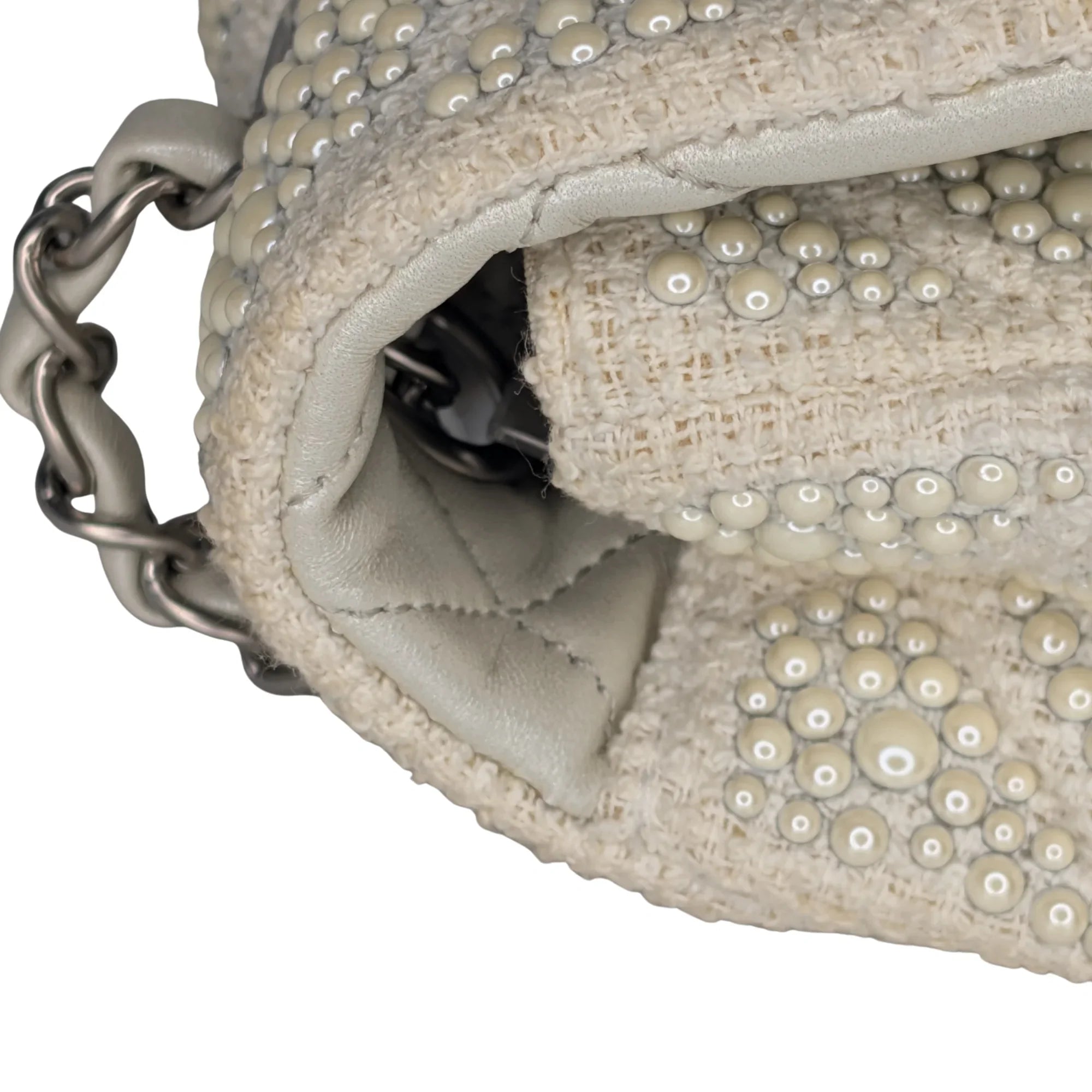 Chanel Classic Flap Pearl Embellished Shoulder Bag White - Lost Designer