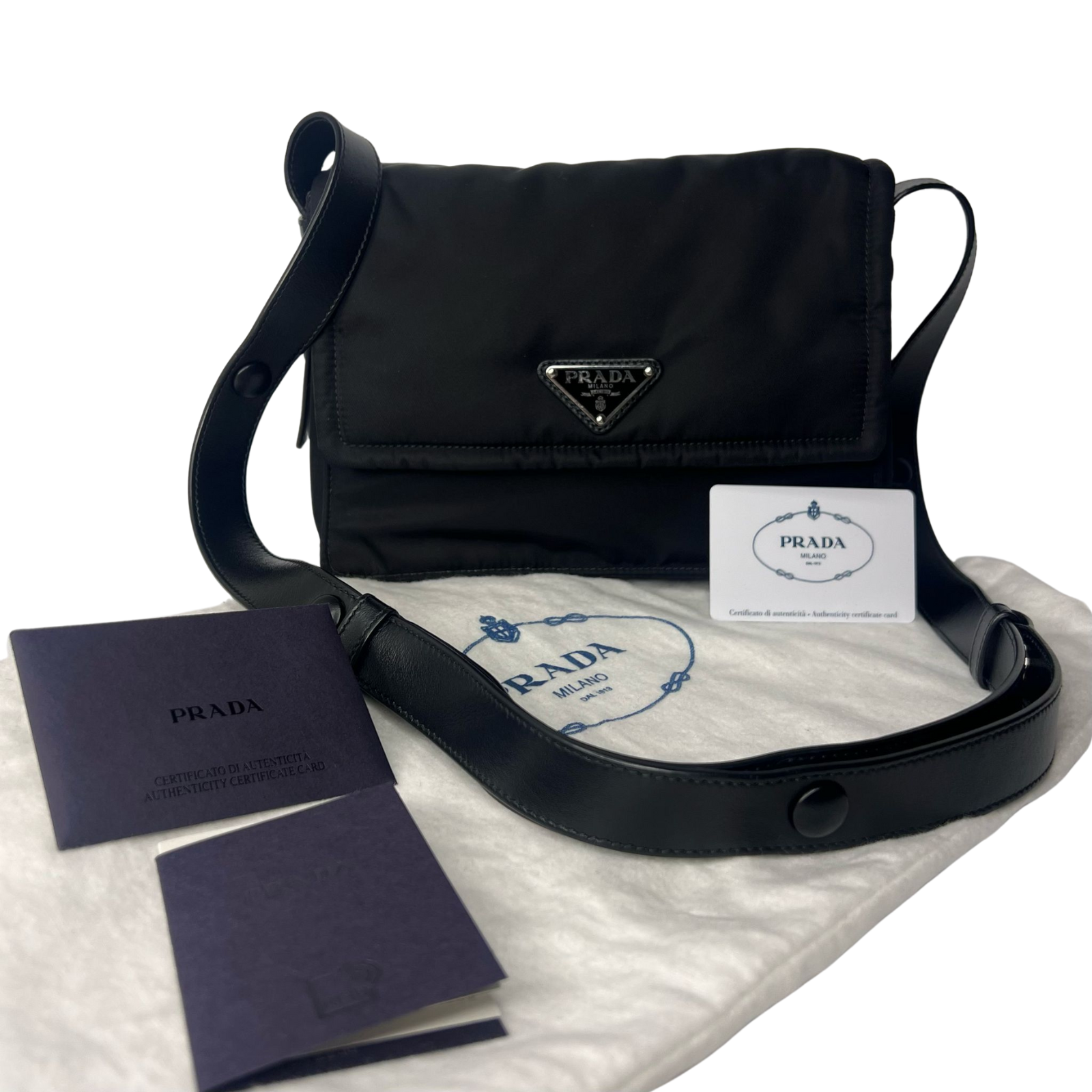 Prada Nylon Crossbody Bag with Flap Closure – Black