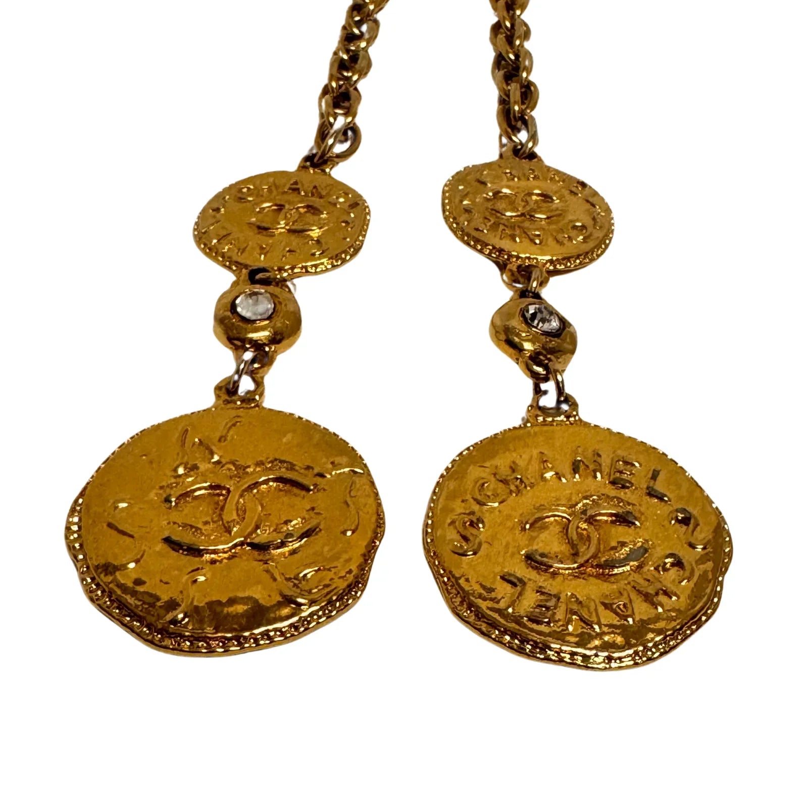 Chanel Gold Plated Hammered Medallions Charms Necklace / Belt