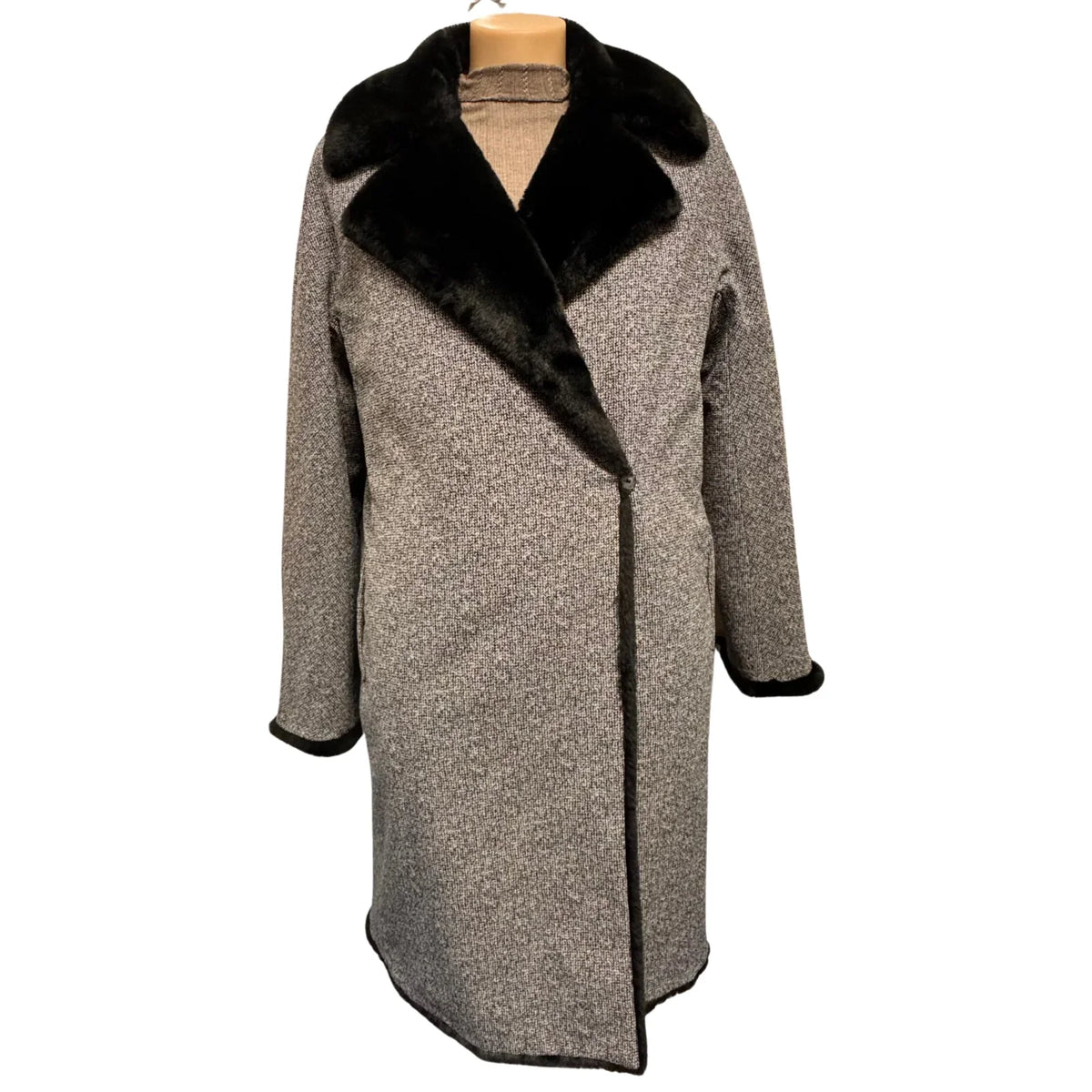 Max Mara Oversized Grey Wool Blend Coat Faux Fur – Size 42 - Lost Designer