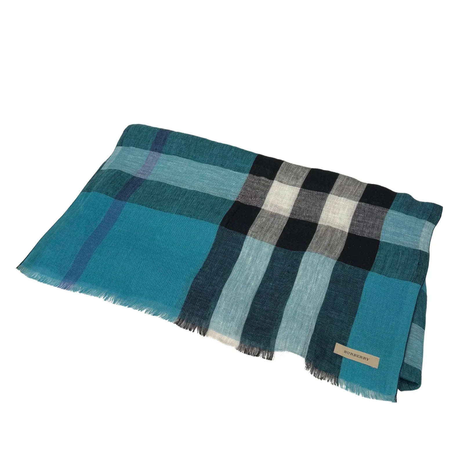 Burberry Linen Scarf Blue Check