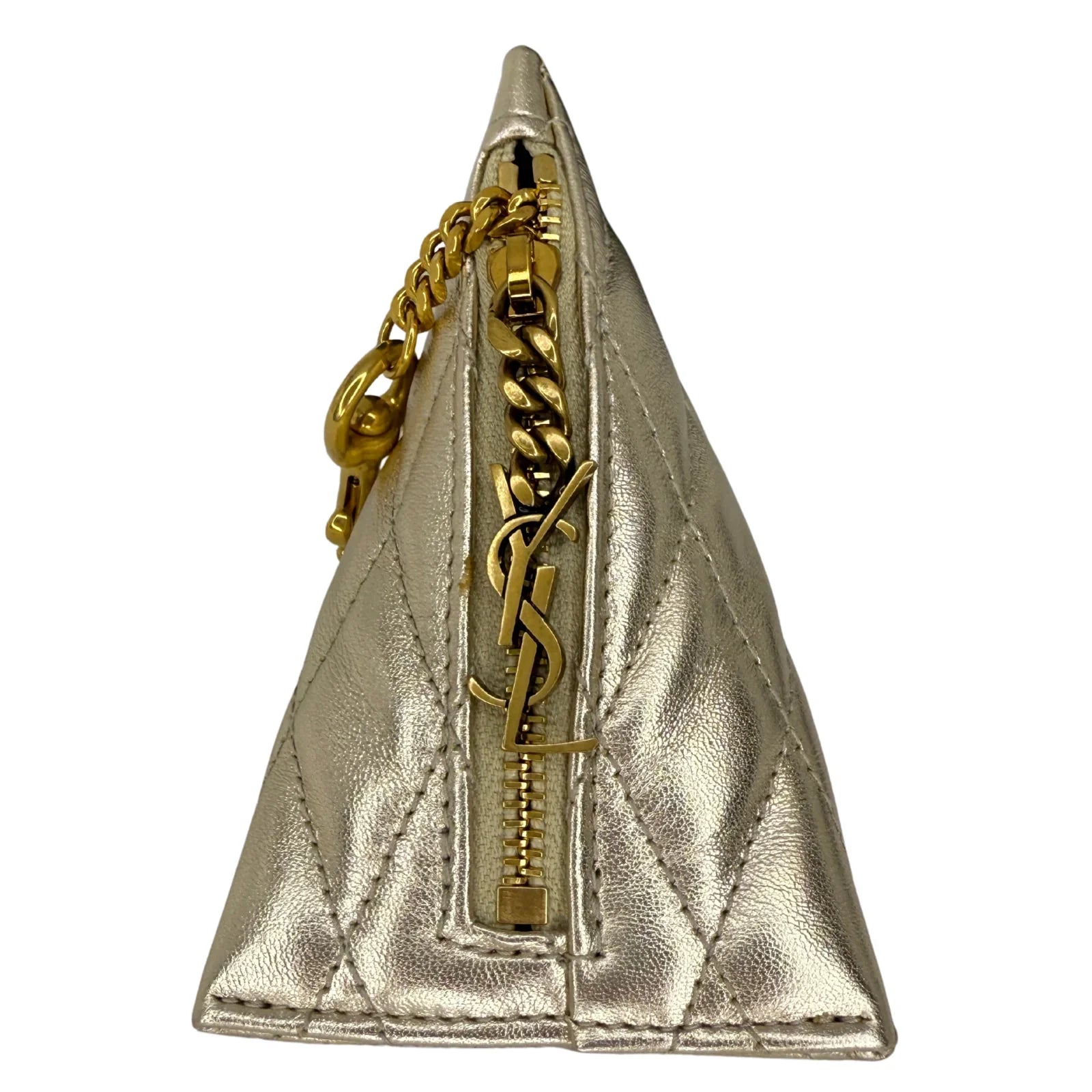 YSL Yves Saint Laurent Metallic Calfskin Berlingo Bag Charm Platino