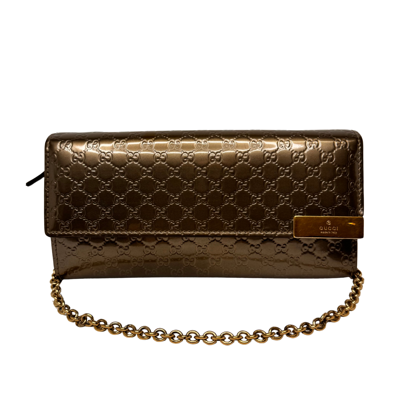 Gucci Leather Wallet on Chain Metallic Silver-Bronze