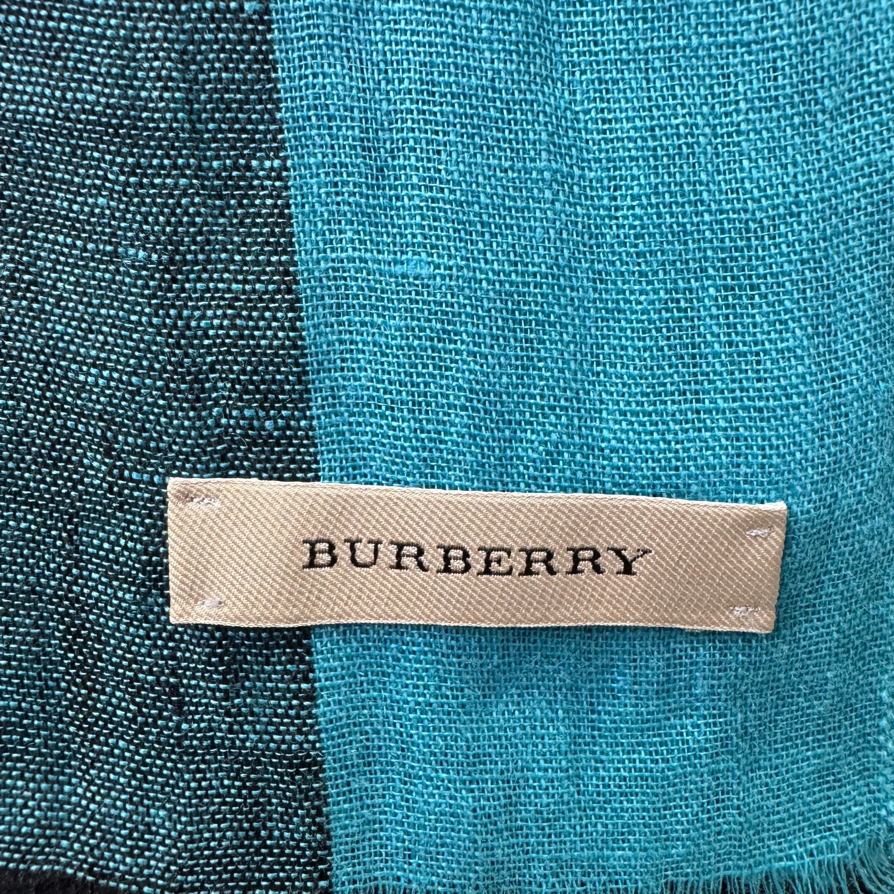 Burberry Linen Scarf Blue Check