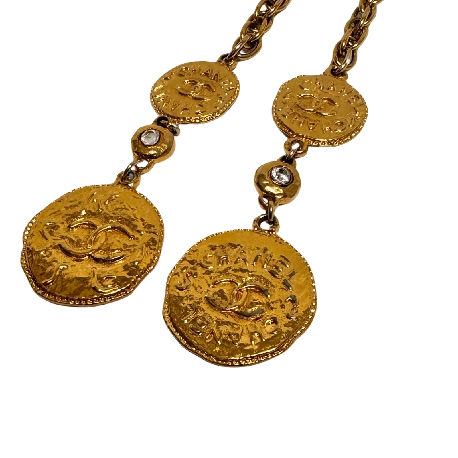 Chanel Gold Plated Hammered Medallions Charms Necklace / Belt