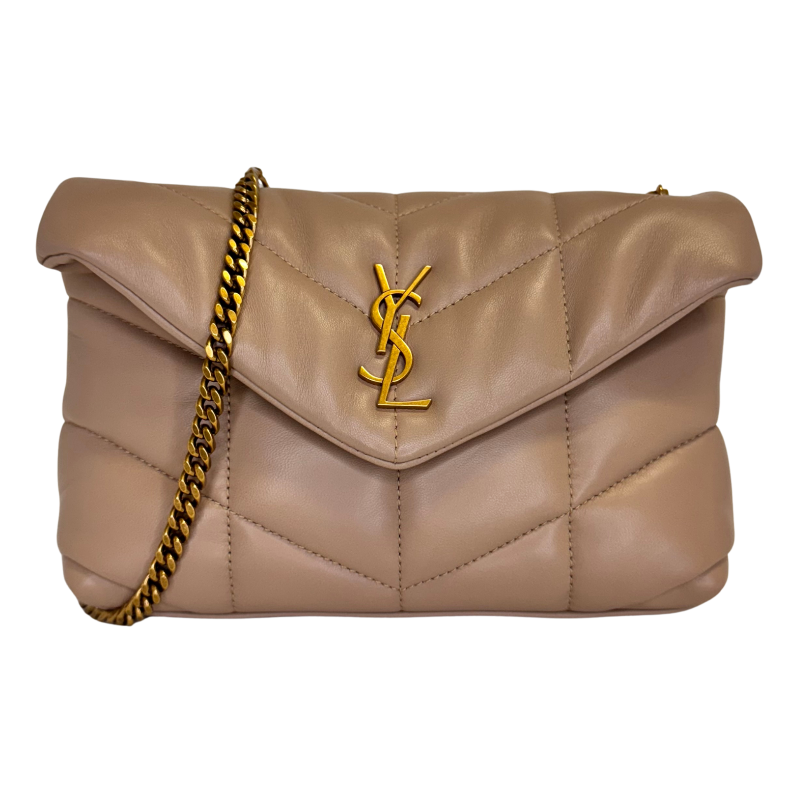 Saint Laurent Lambskin Toy Loulou Puffer Chain Bag – Dark Beige