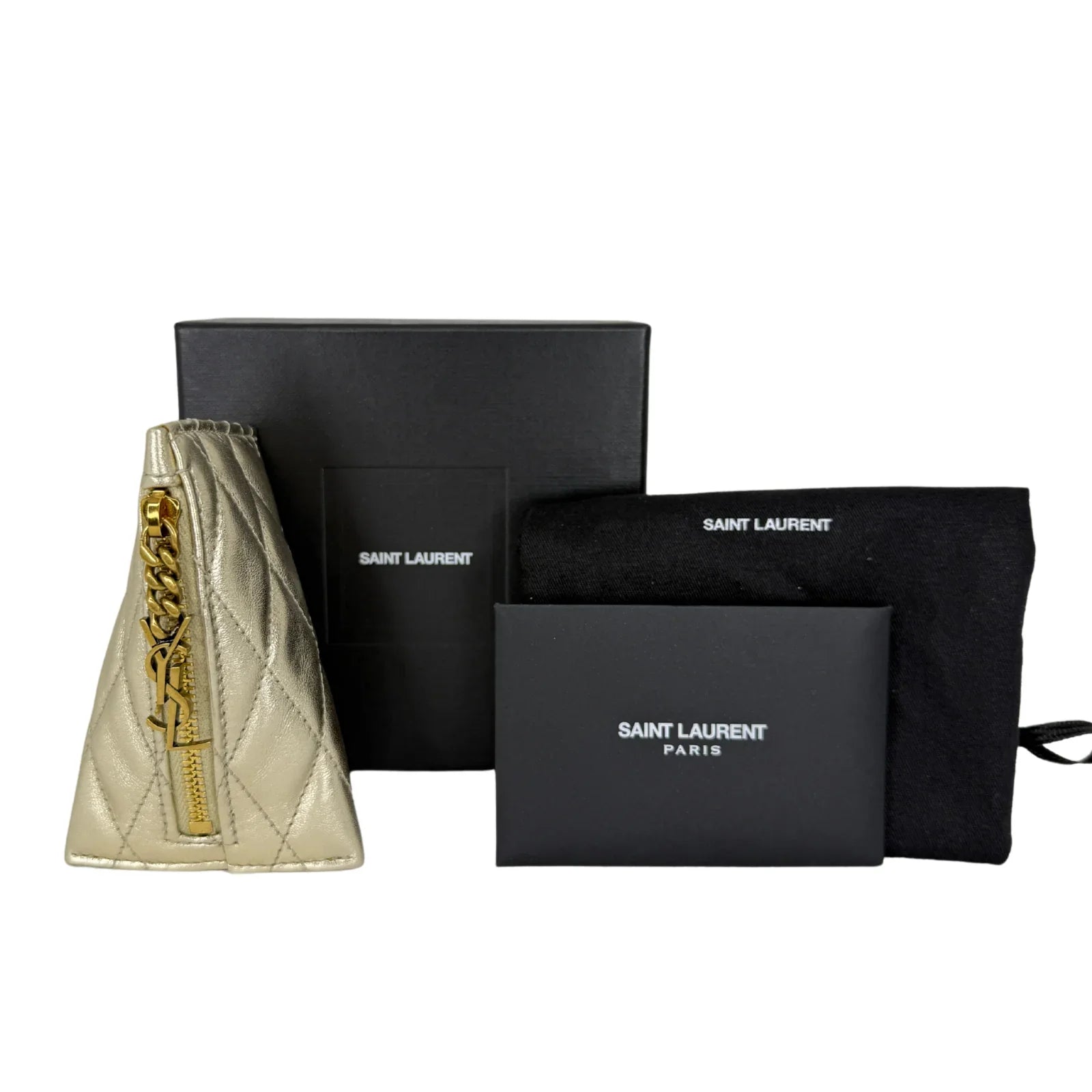 YSL Yves Saint Laurent Metallic Calfskin Berlingo Bag Charm Platino