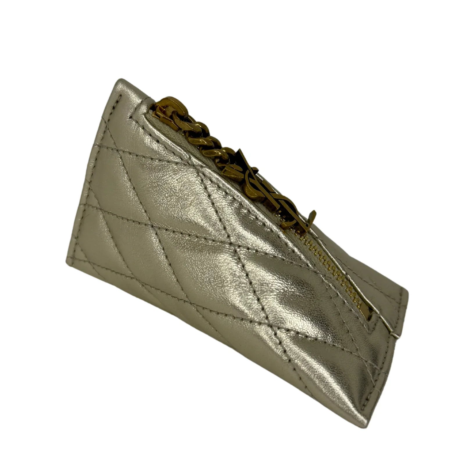 YSL Yves Saint Laurent Metallic Calfskin Berlingo Bag Charm Platino