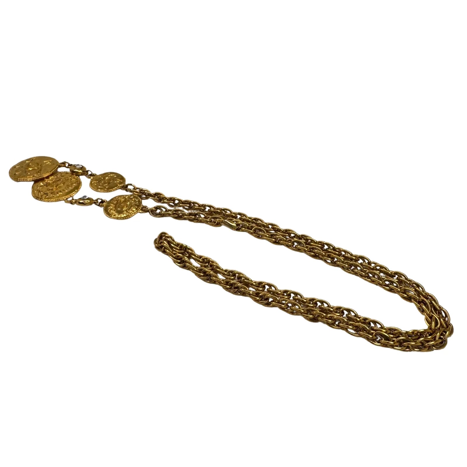 Chanel Gold Plated Hammered Medallions Charms Necklace / Belt