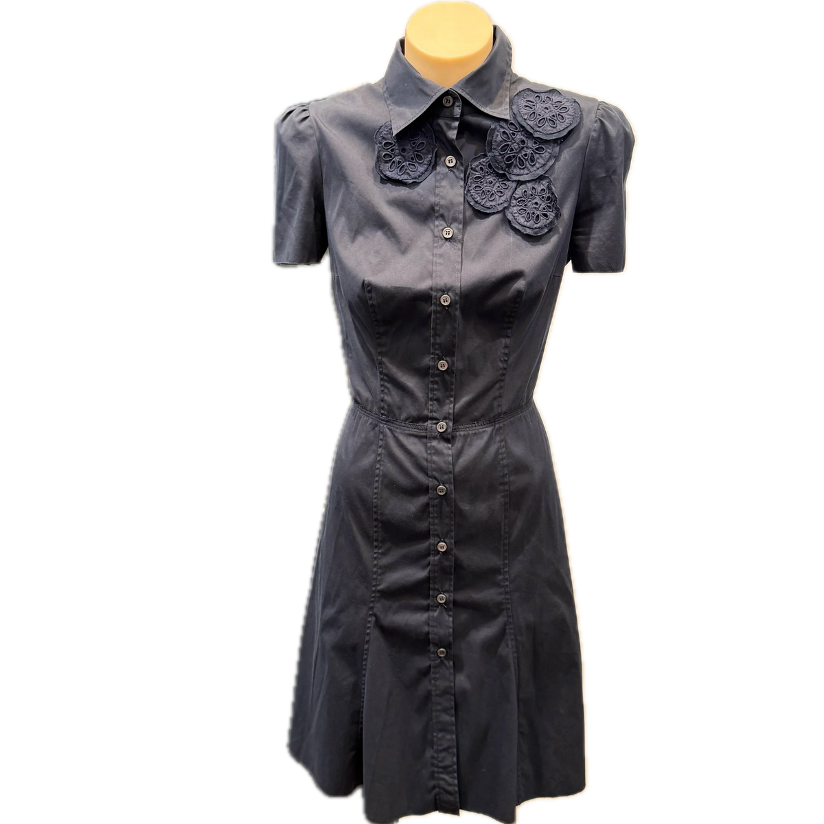 Prada Button Up Dress Navy 40 - Lost Designer