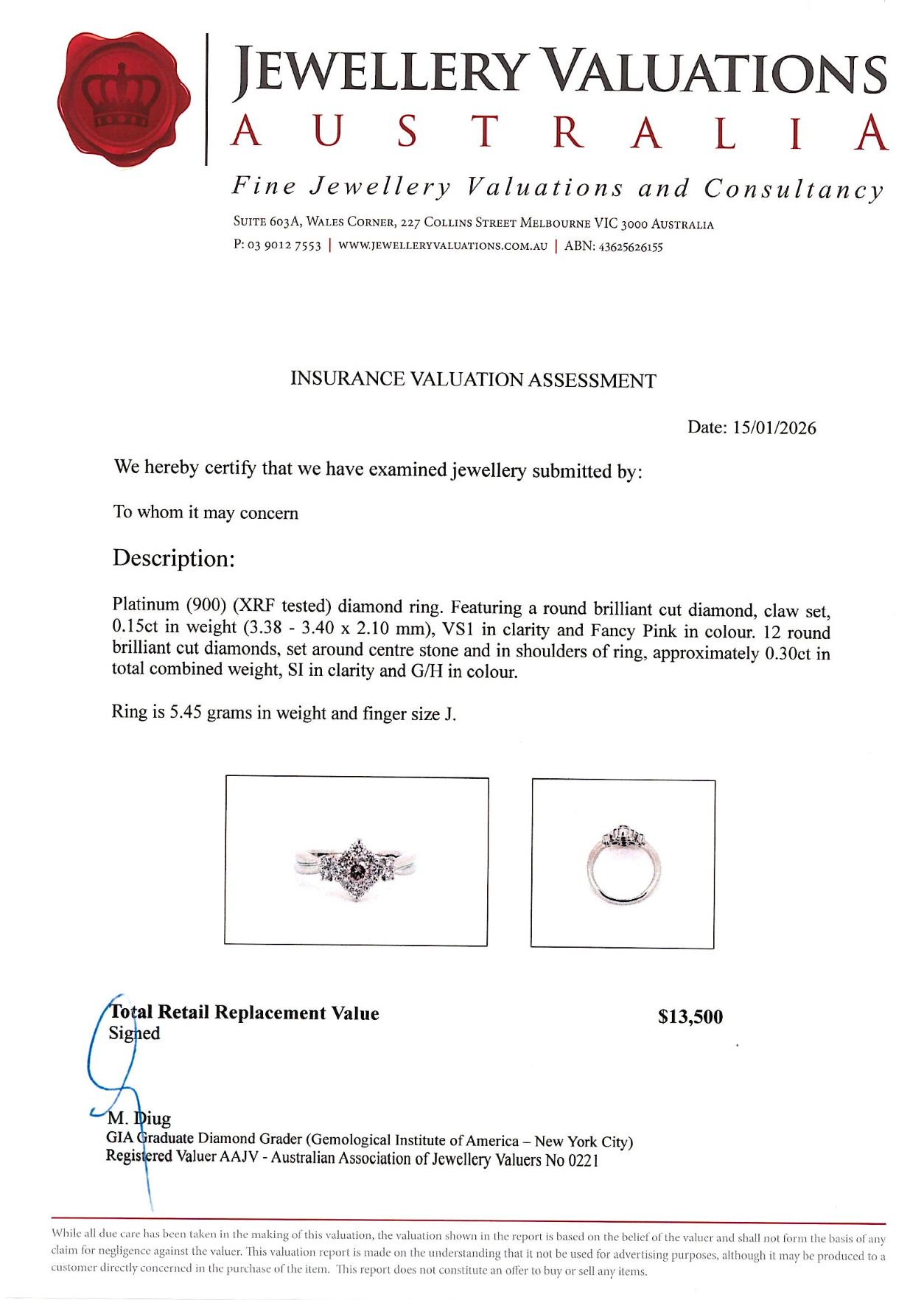 0.15Ct Natural Pink Diamond & 0.30Ct White Diamonds Halo Ring In Platinum