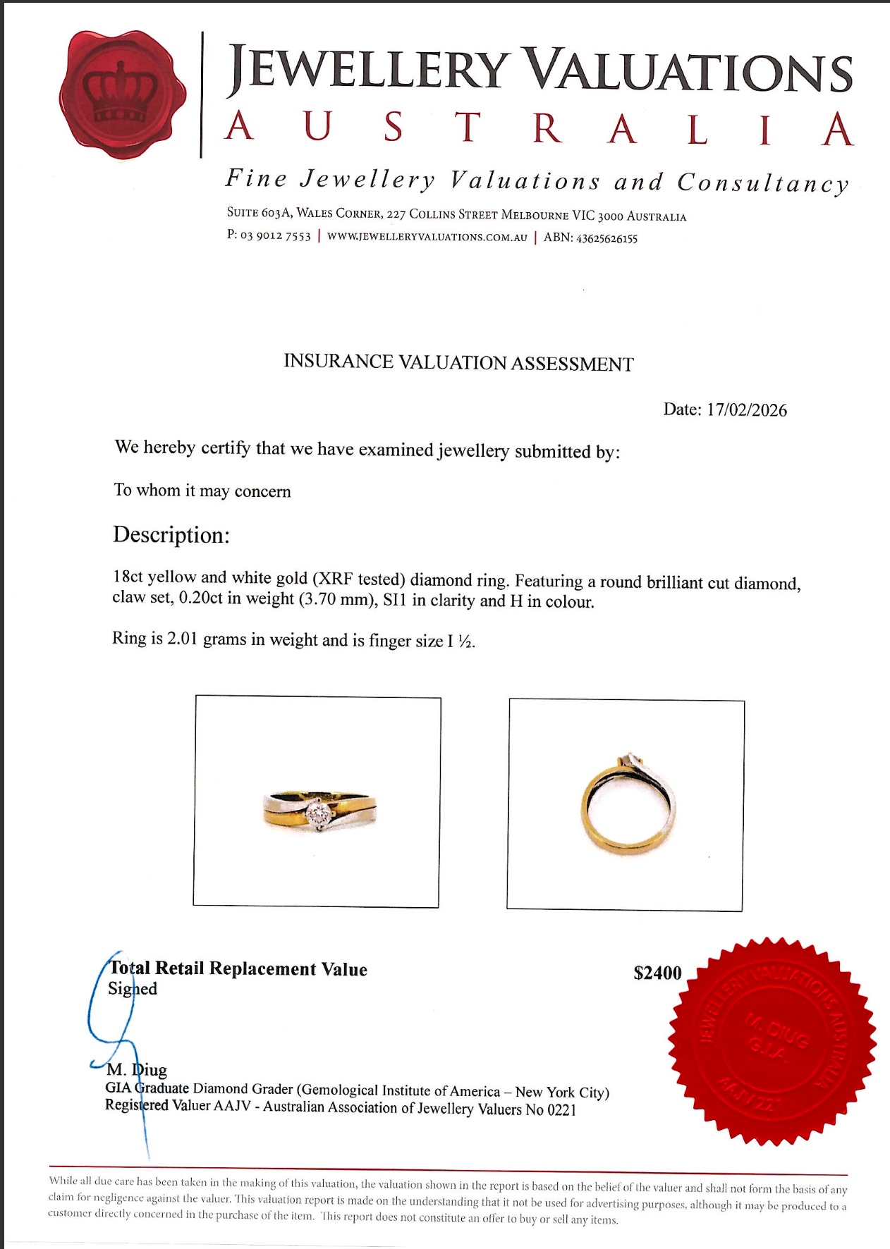 0.20Ct Natural Diamond Solitaire Ring In 18K Yellow & White Gold