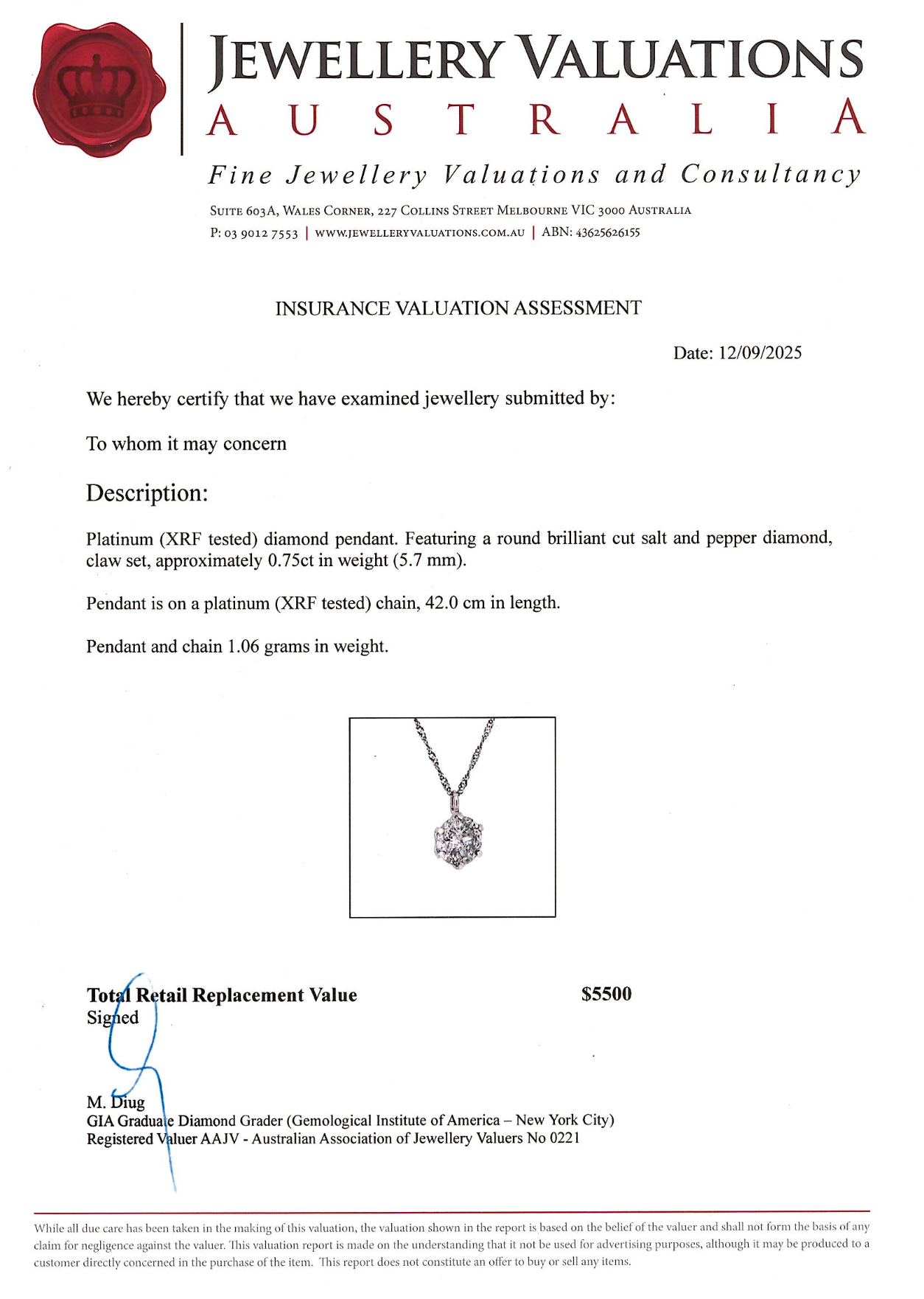 0.75Ct Salt & Pepper Diamond Solitaire Pendant On Chain In Platinum