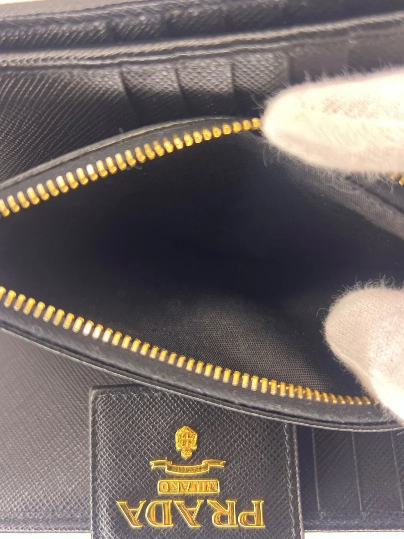 Prada Saffiano Metal Leather Continental Wallet Black