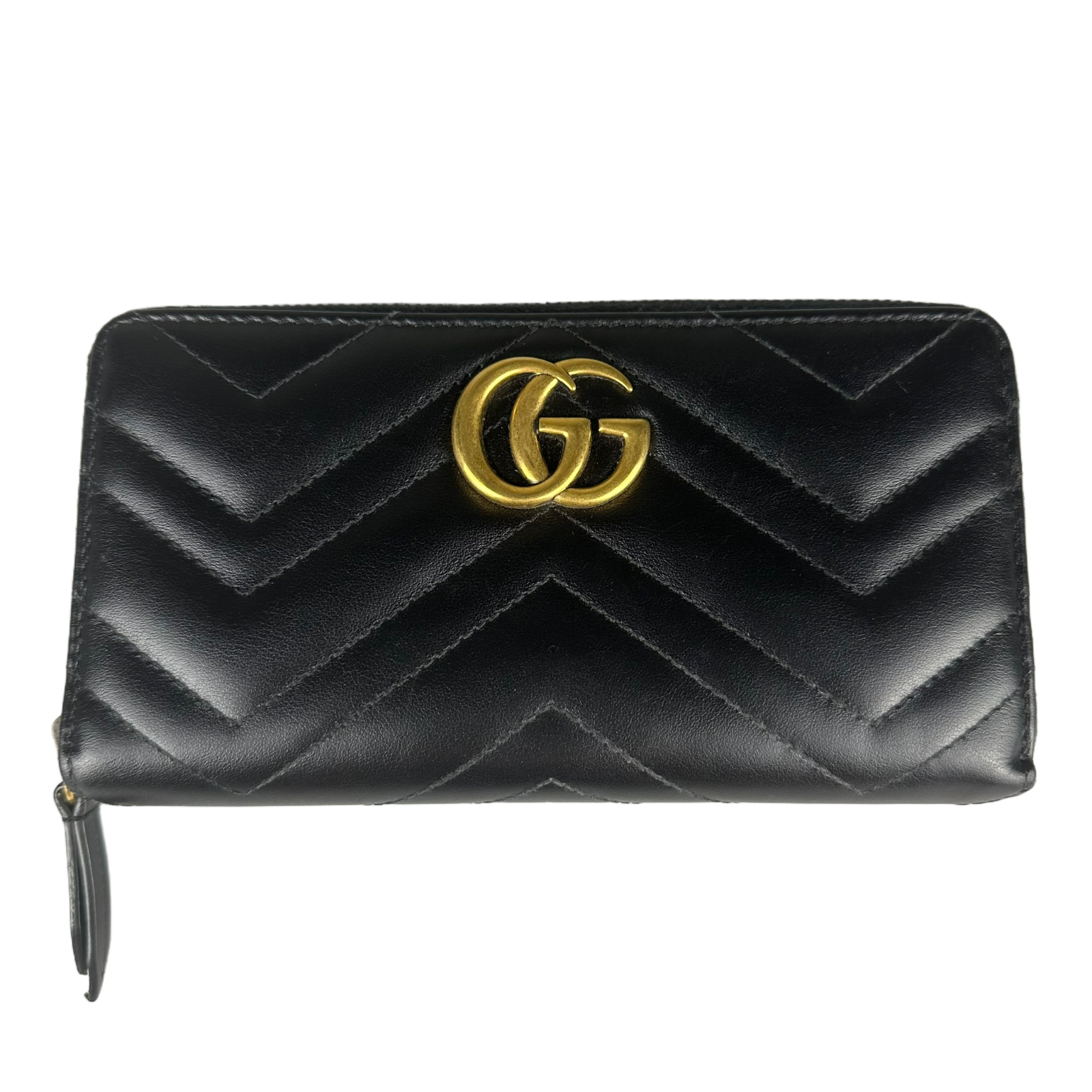 Gucci GG Marmont Zip-Around Long Wallet, Black Matelassé Chevron Leather